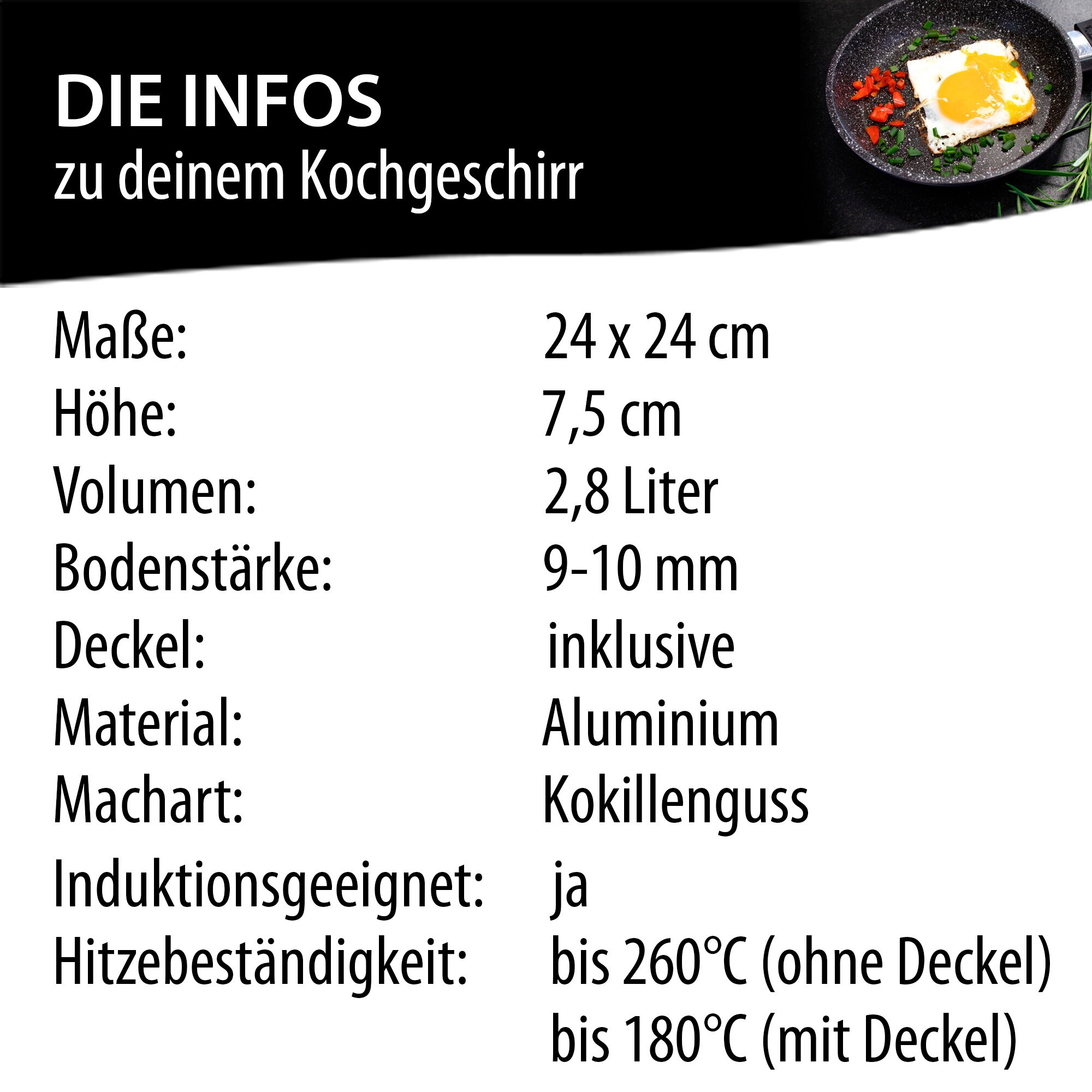 STONELINE Made in Germany, Eckpfanne, 24x24cm, Kokillenguss