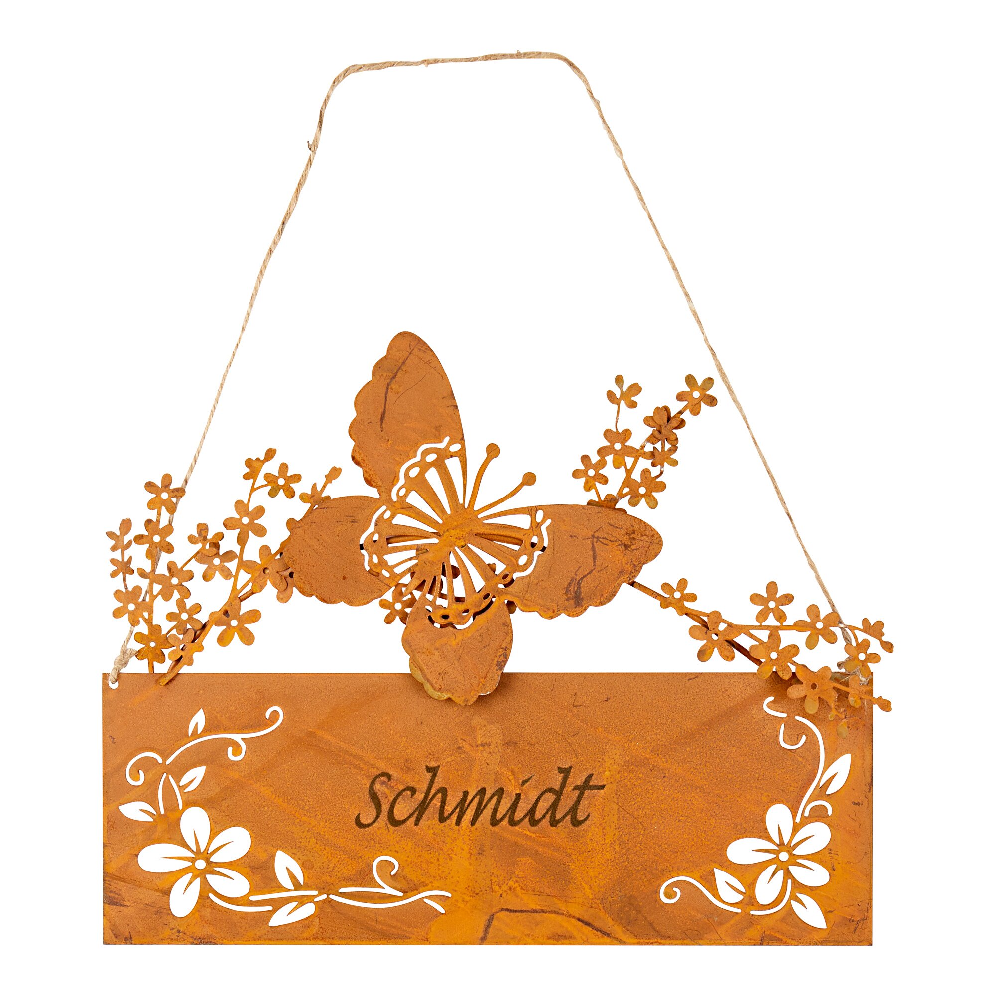 Image of Edelrost-Türschild "Schmetterling" mit Namen