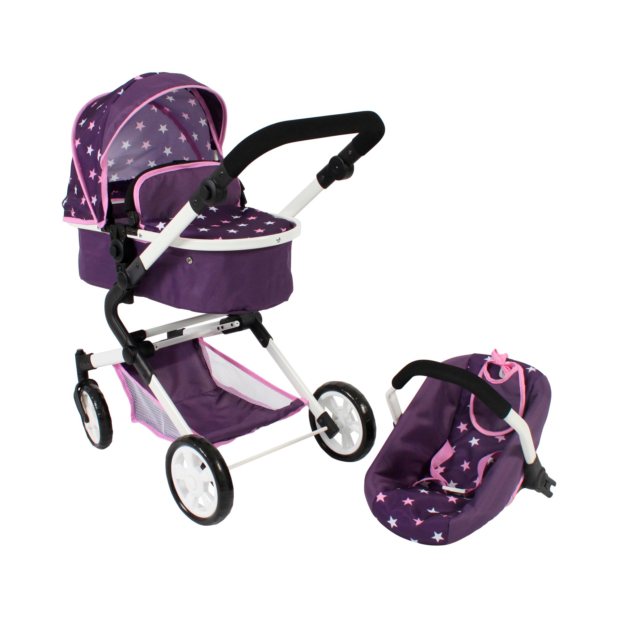 Chic2000  Kombi-Puppenwagen Lia, Stars lila, mit Puppen-Autositz