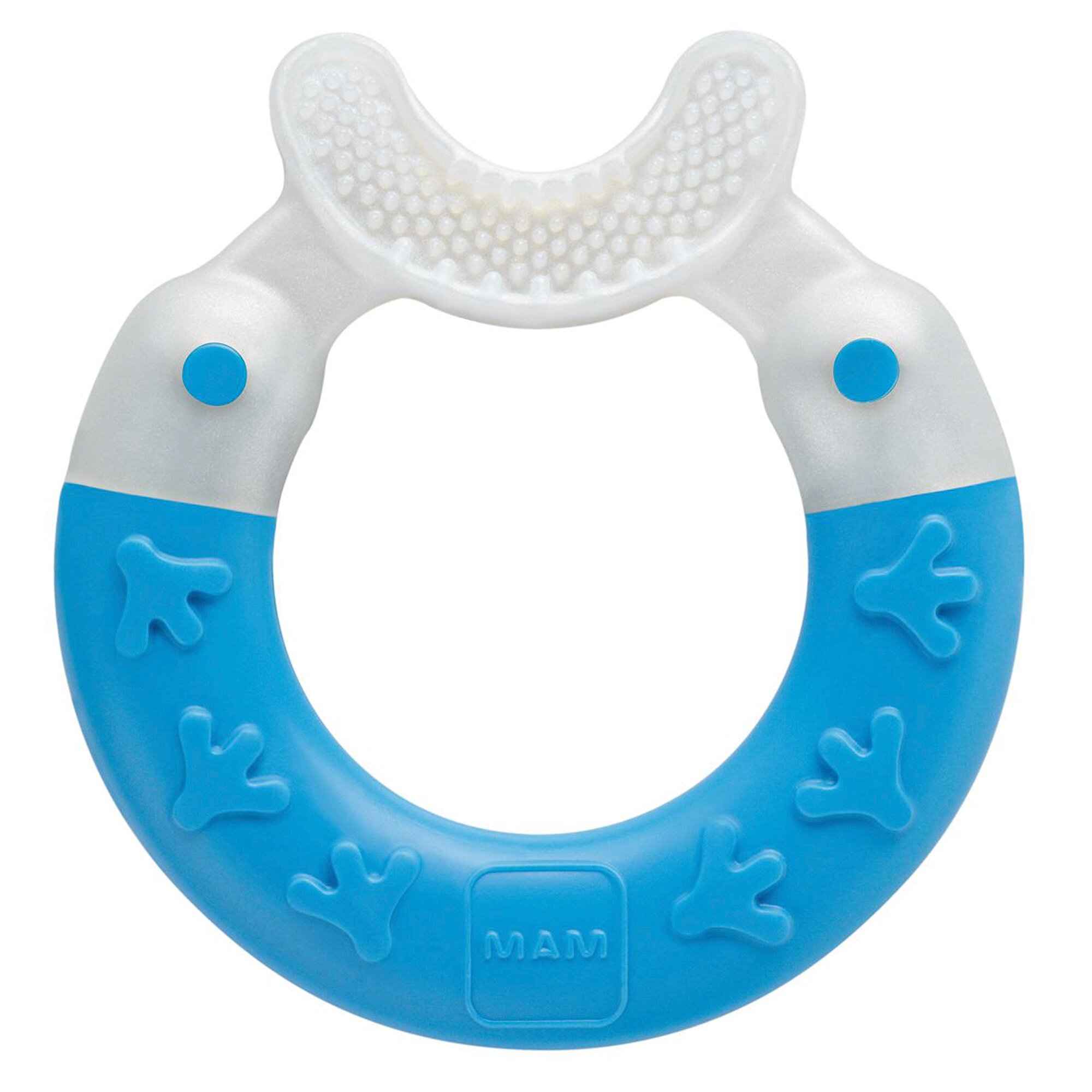 MAM Bite & Brush, Baby Ring Suitable From 3+ Months Old, Teething Toy Promotes Dental Hygiene and Cleanliness, Soothes Painful Gums, Blue