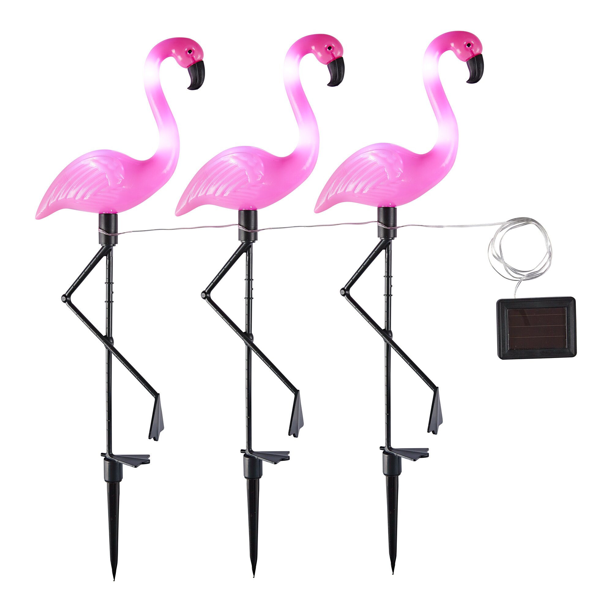 Solar-Gartenstecker-Trio Flamingofreunde, 3 Stück
