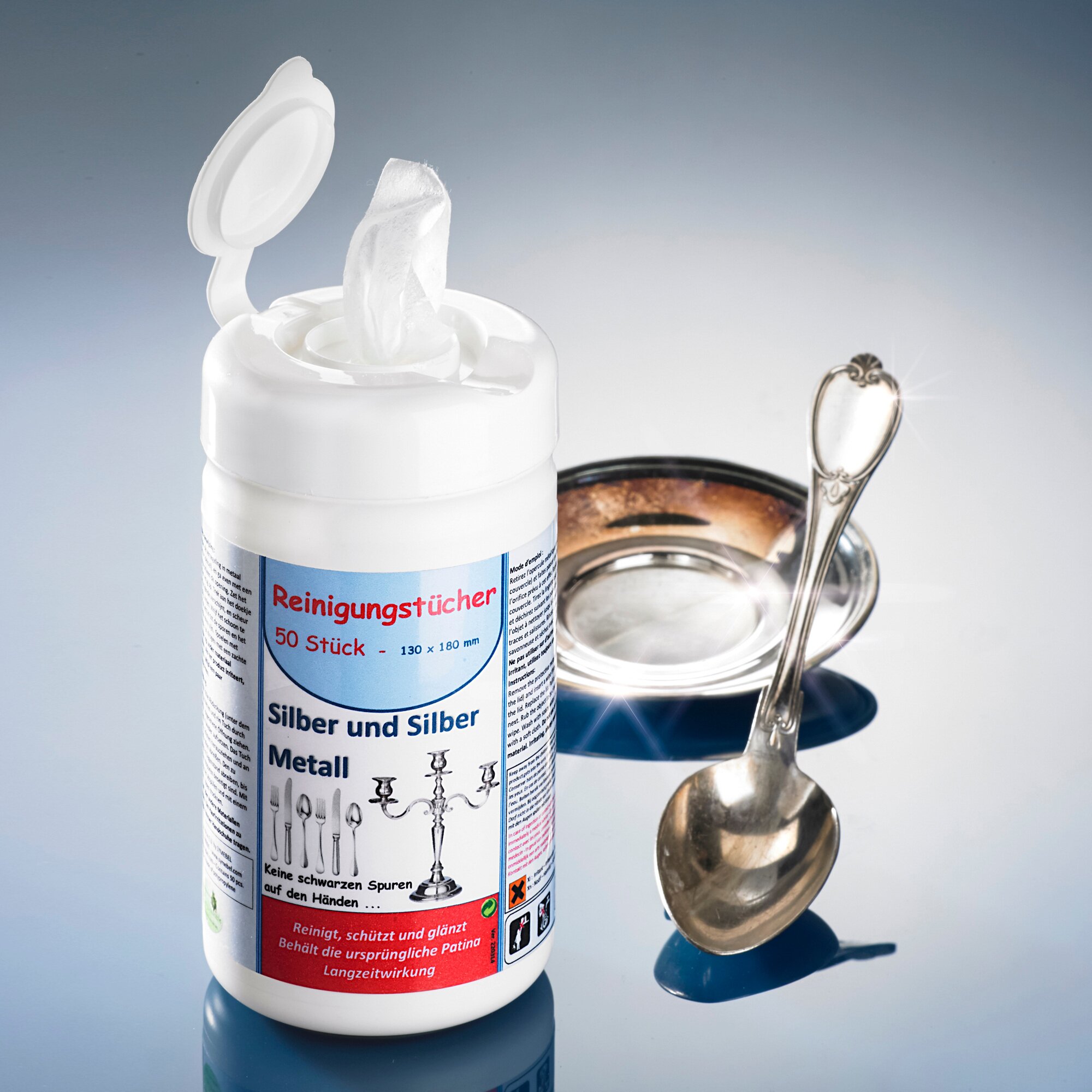 Lingettes de nettoyage argent, 50 pièces