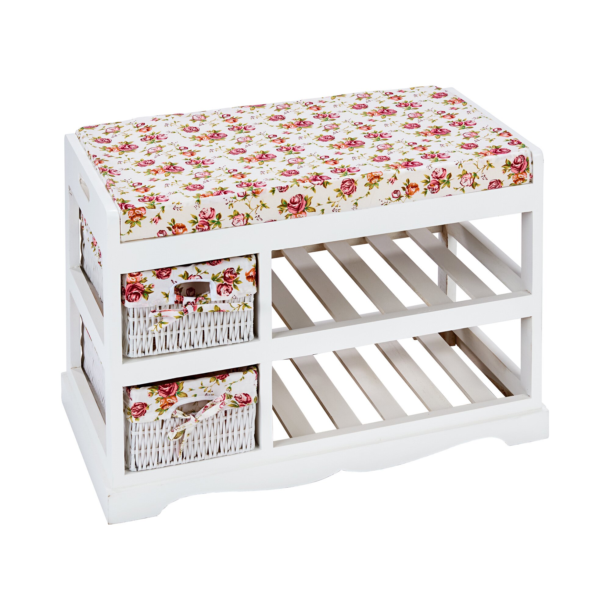Schuhbank Rosen inkl. GRATIS 2er-Set Aufbewahrungsboxen