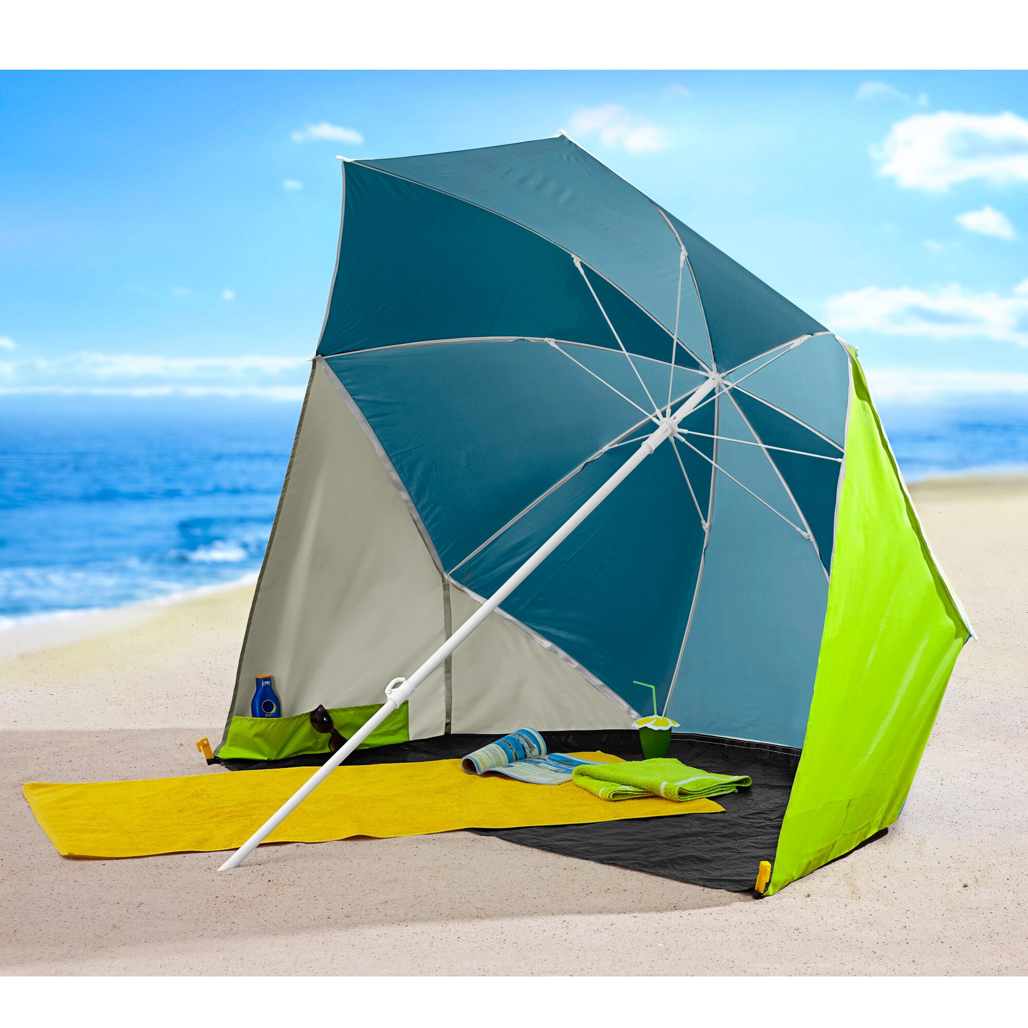Sonnenschirm und Strandmuschel 2 in 1