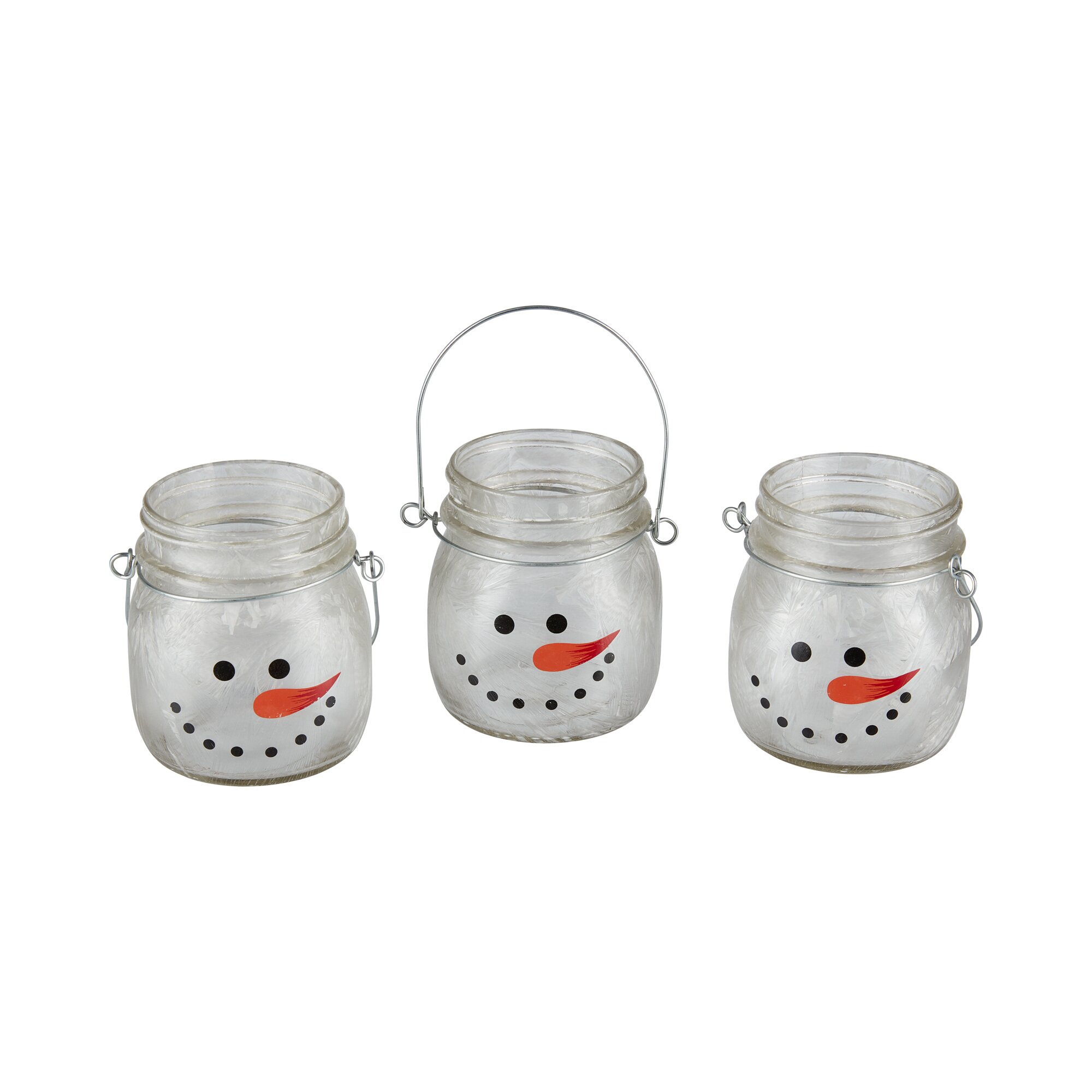 Glas-Teelichthalter Schneemann, 3 Stück