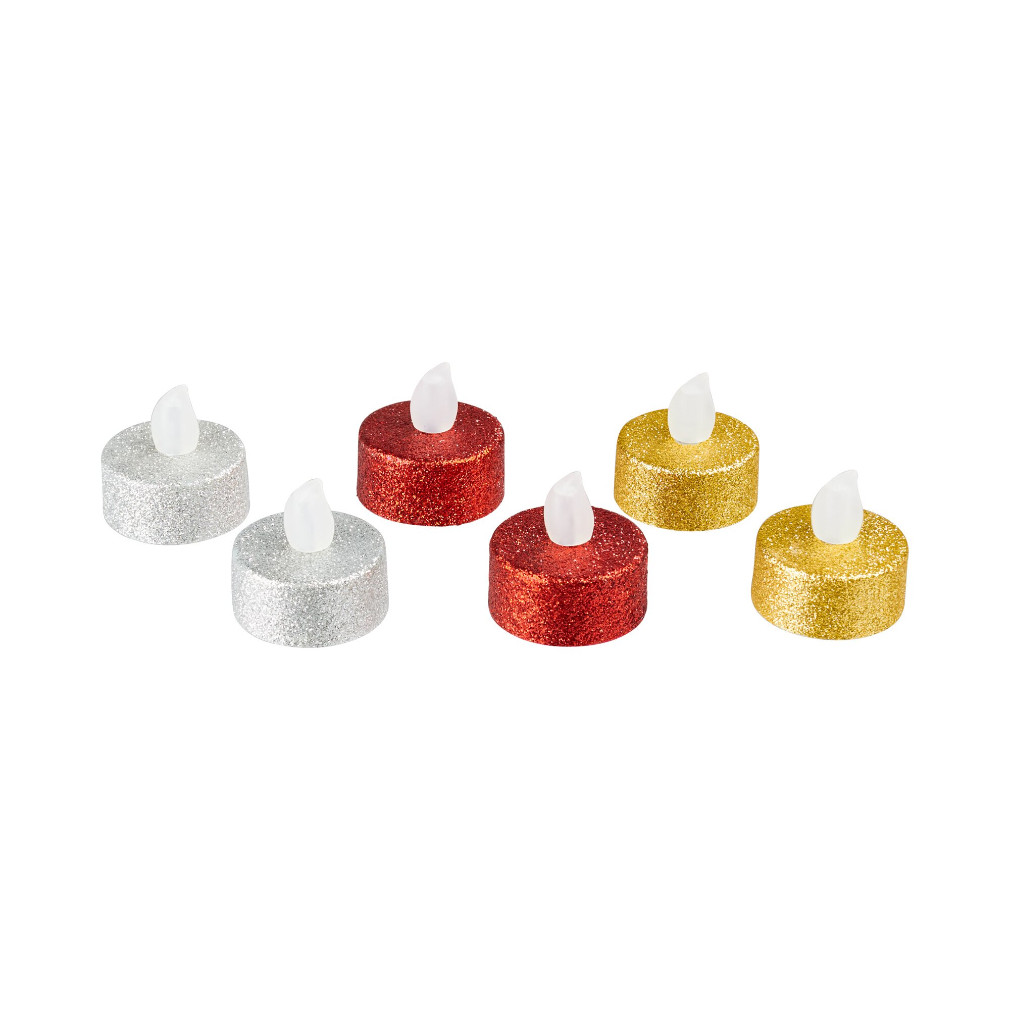 LED-Glitter-Teelichter, 6 Stück