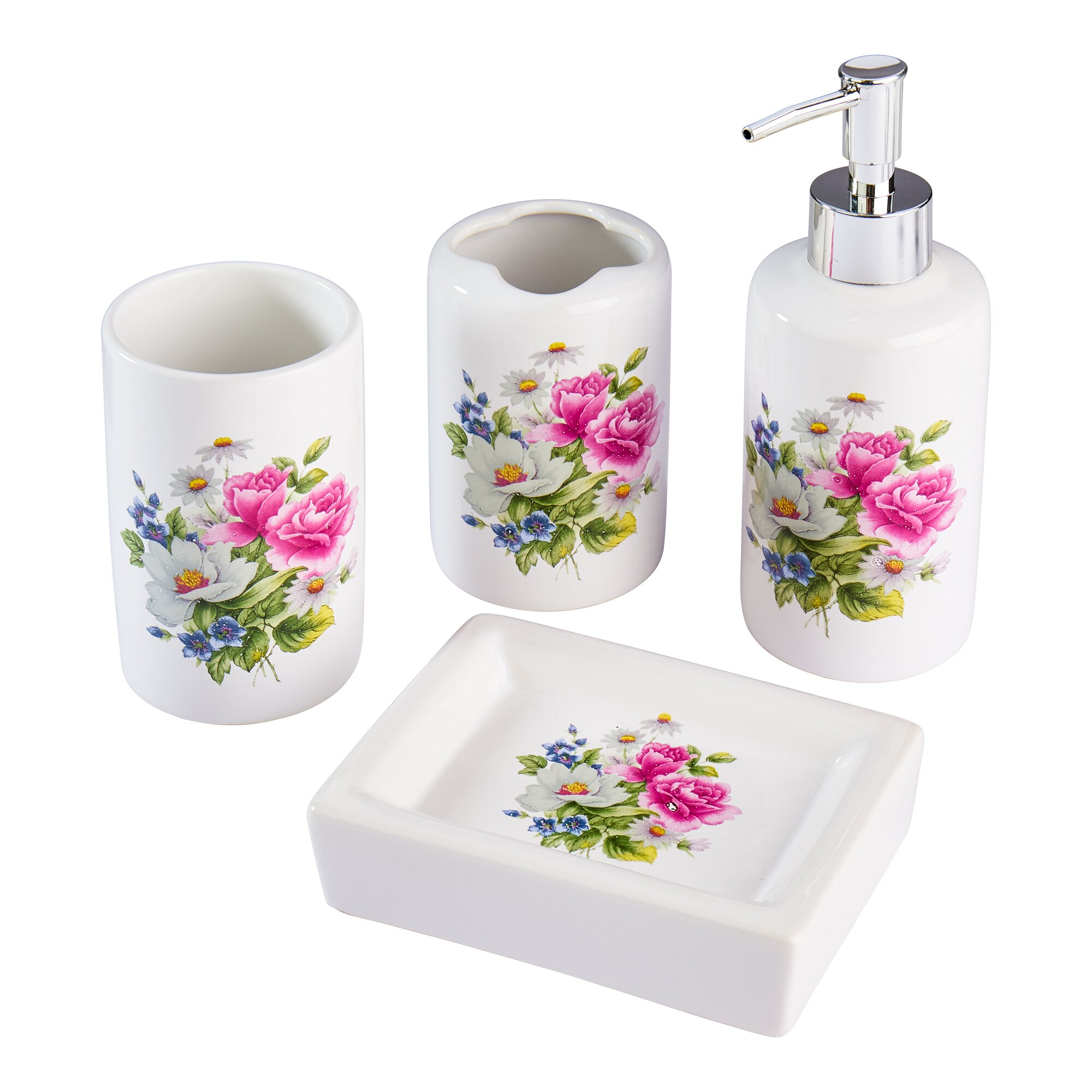 Ensemble pour salle de bains « Fleurs », 4 pièces