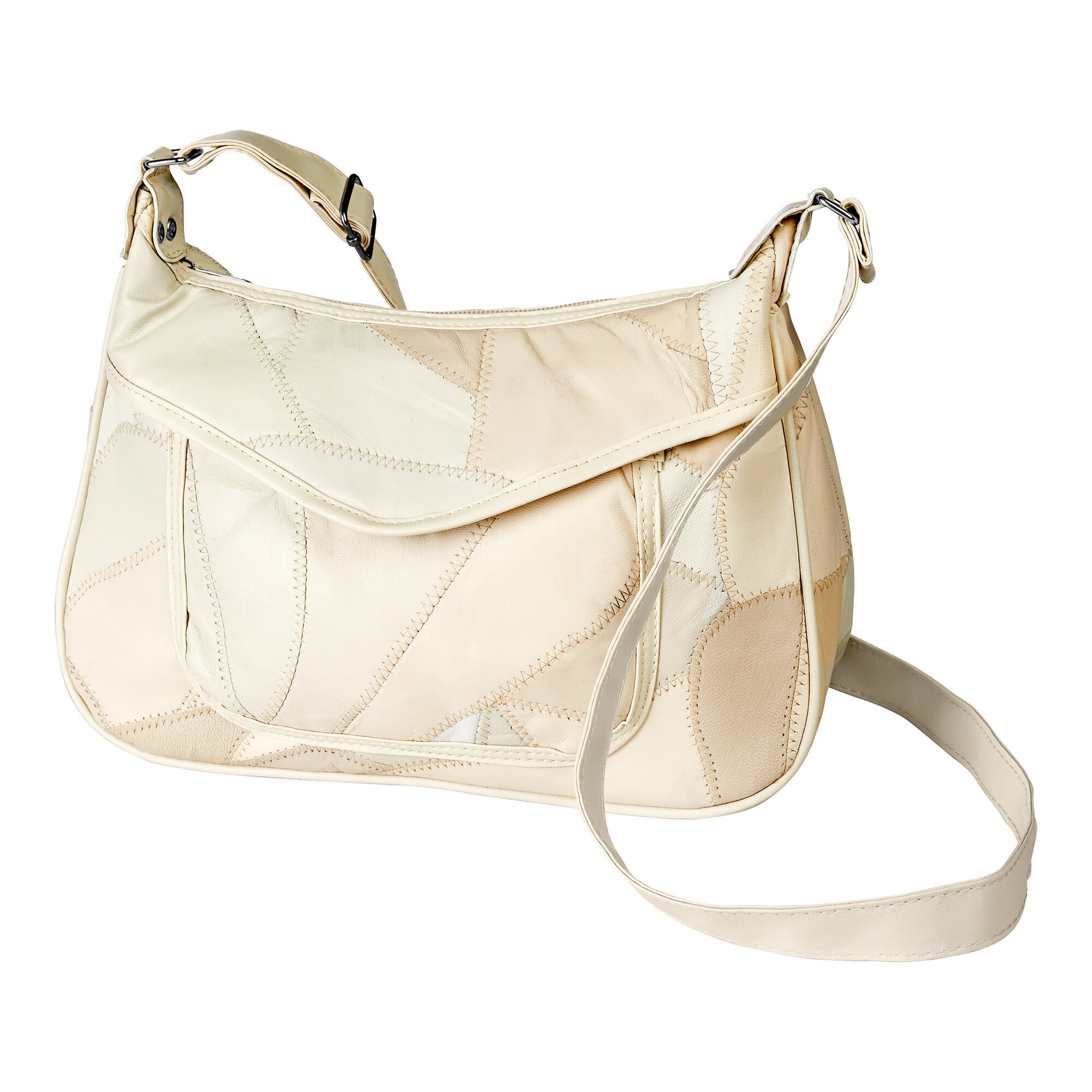 Patchwork-Ledertasche Elfriede, beige