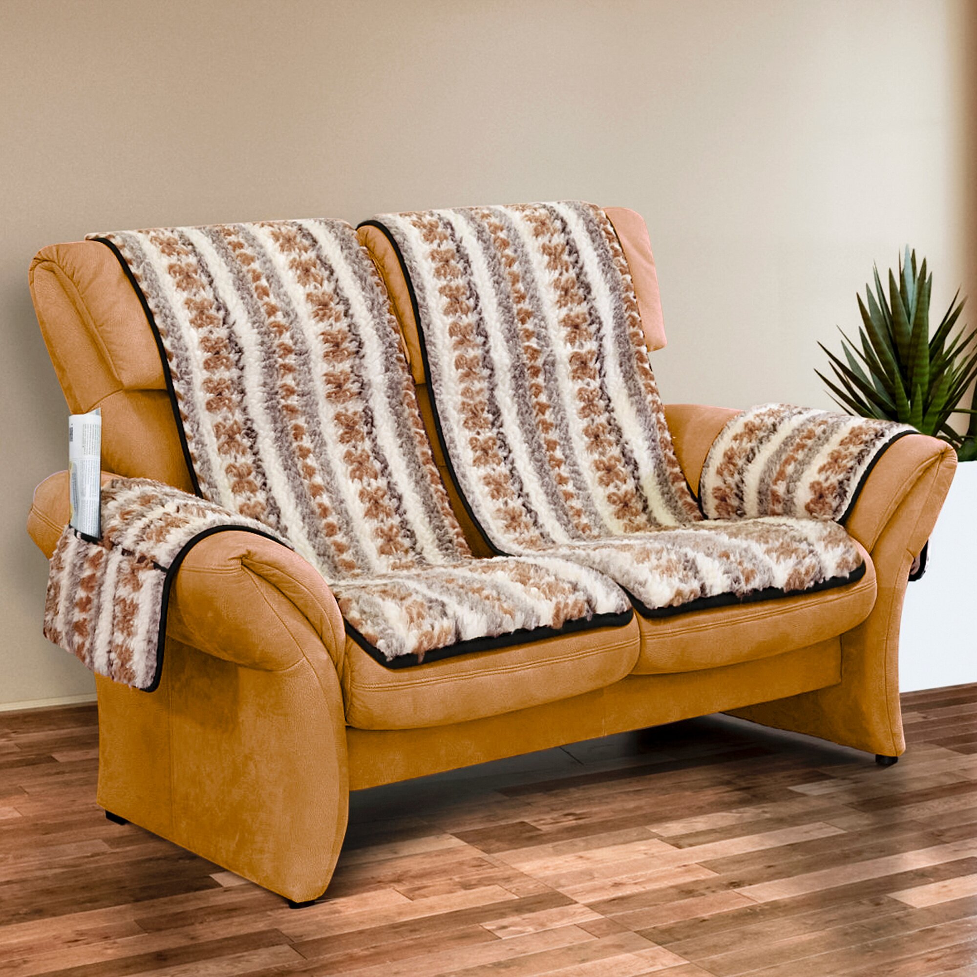 Schurwoll-Sofaschoner, 2-Sitzer, 4 Teile