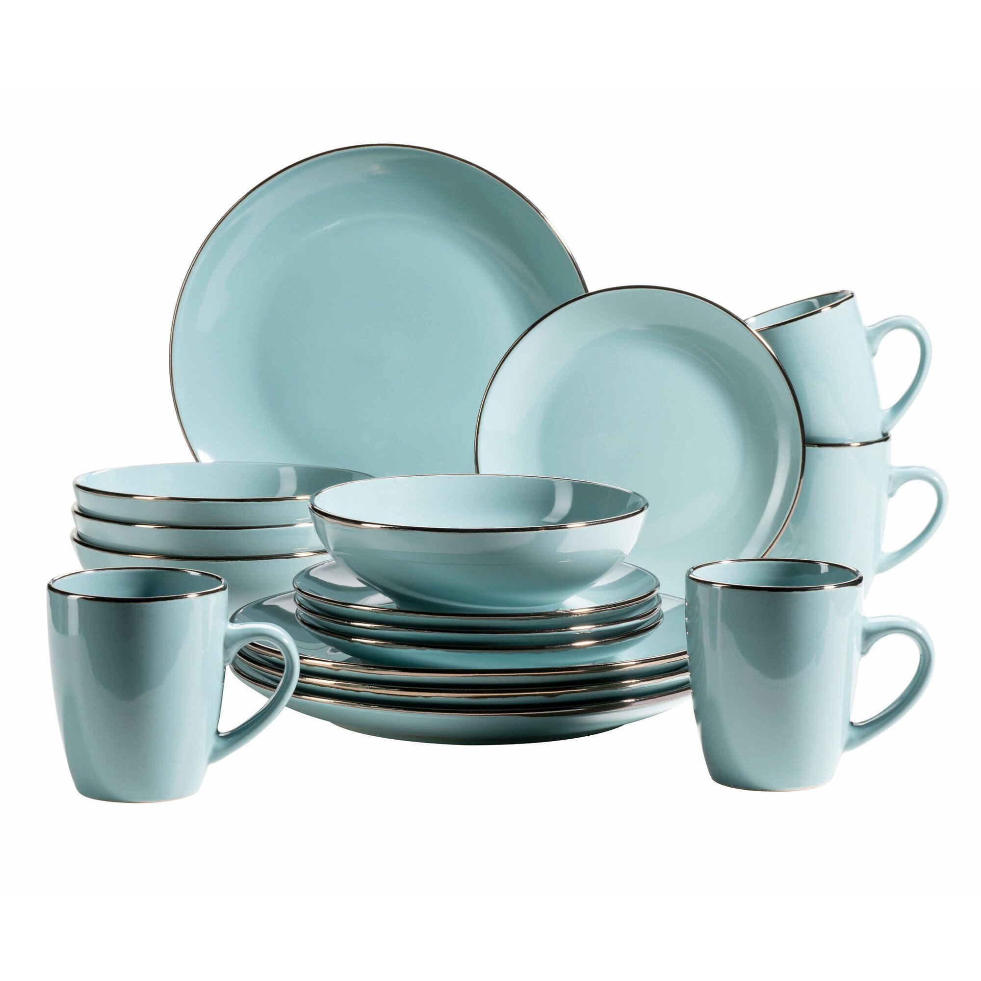 Mäser Kombiservice, Steinzeug METALLIC RIM blau