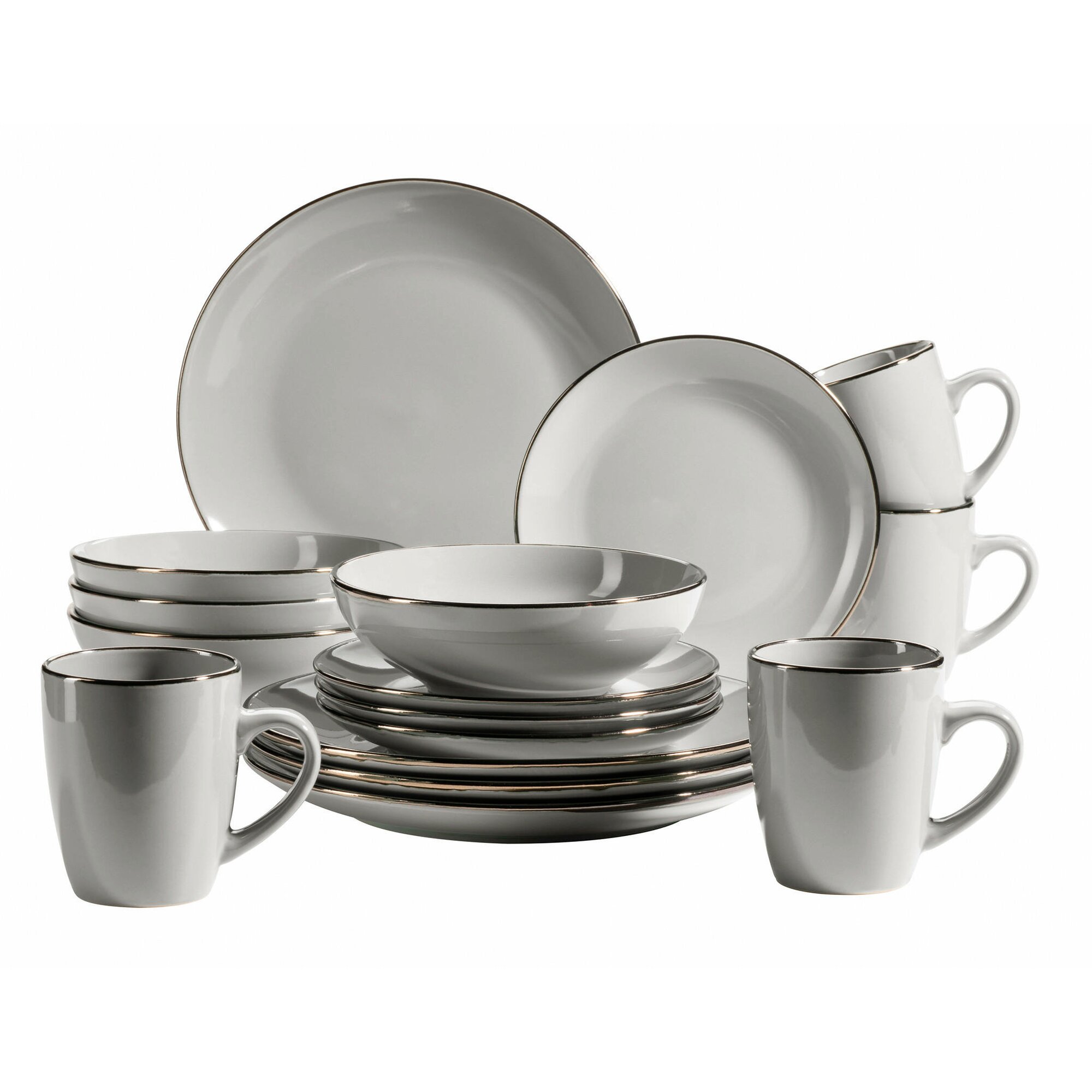 Mäser Kombiservice, Steinzeug METALLIC RIM grau