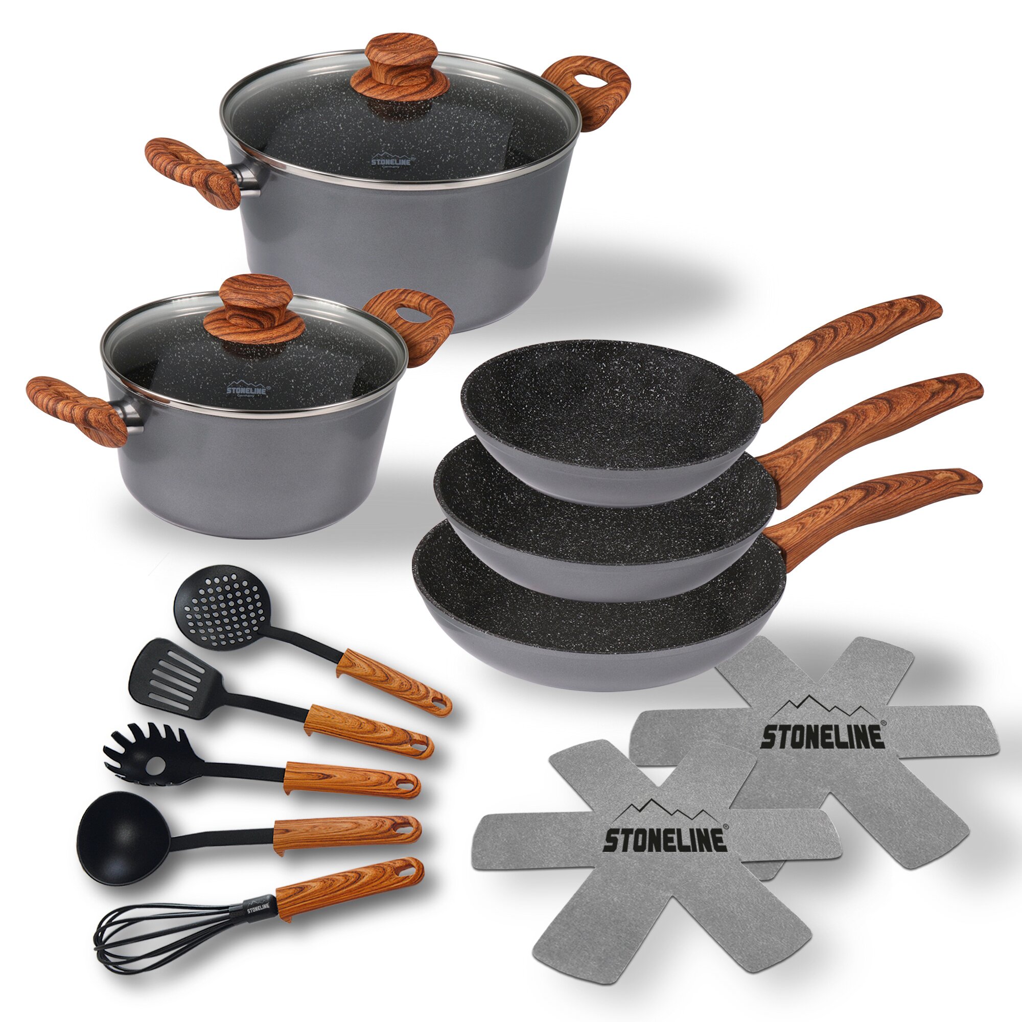 ® Kochgeschirr-Set 14-teilig mit Deckeln - Holzoptik