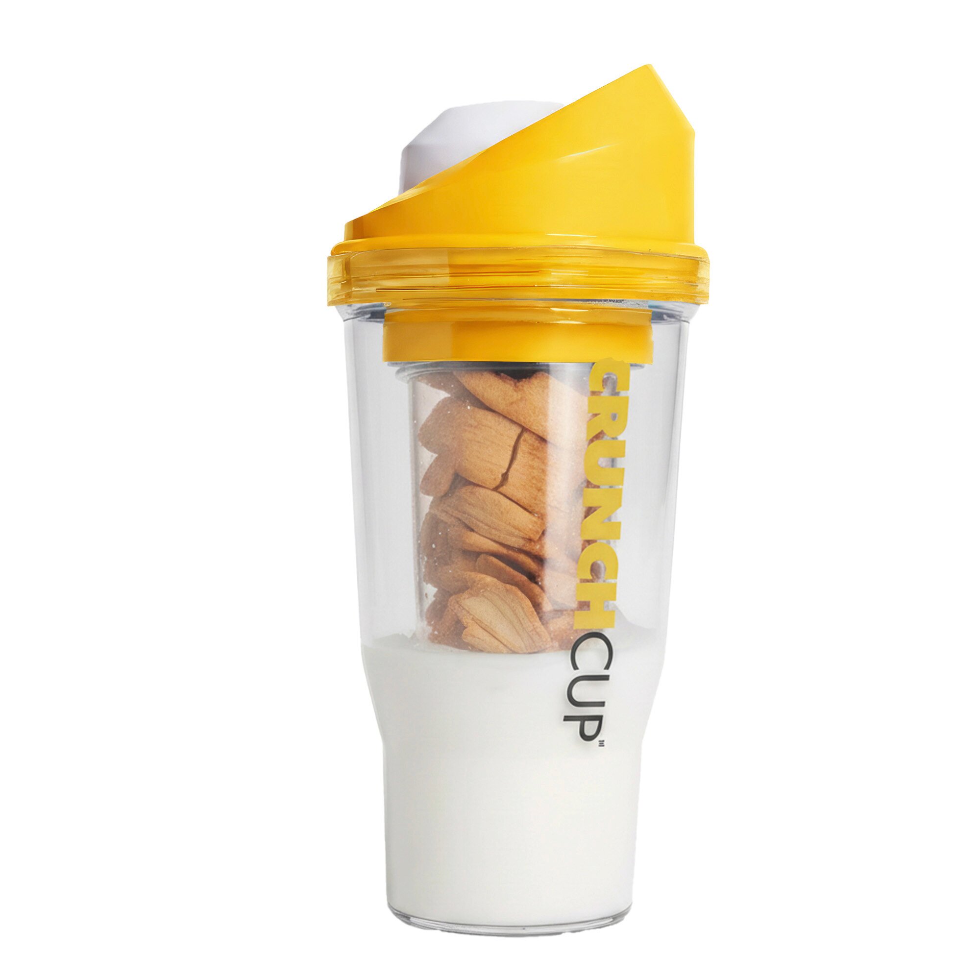 CrunchCup Original Tragbarer Müslibecher To Go 260 + 250 ml Gelb