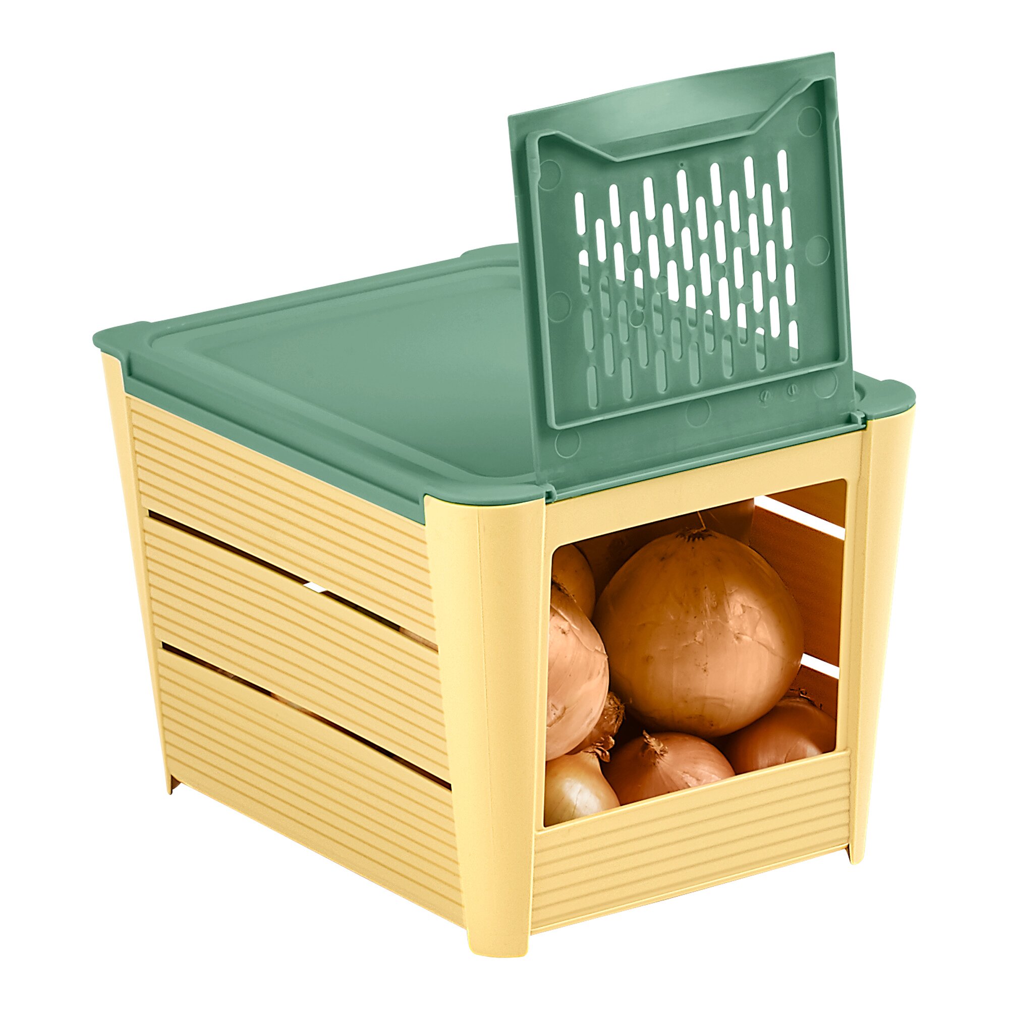 Kartoffel- und Gemüsebox mit Klappöffnung, grün