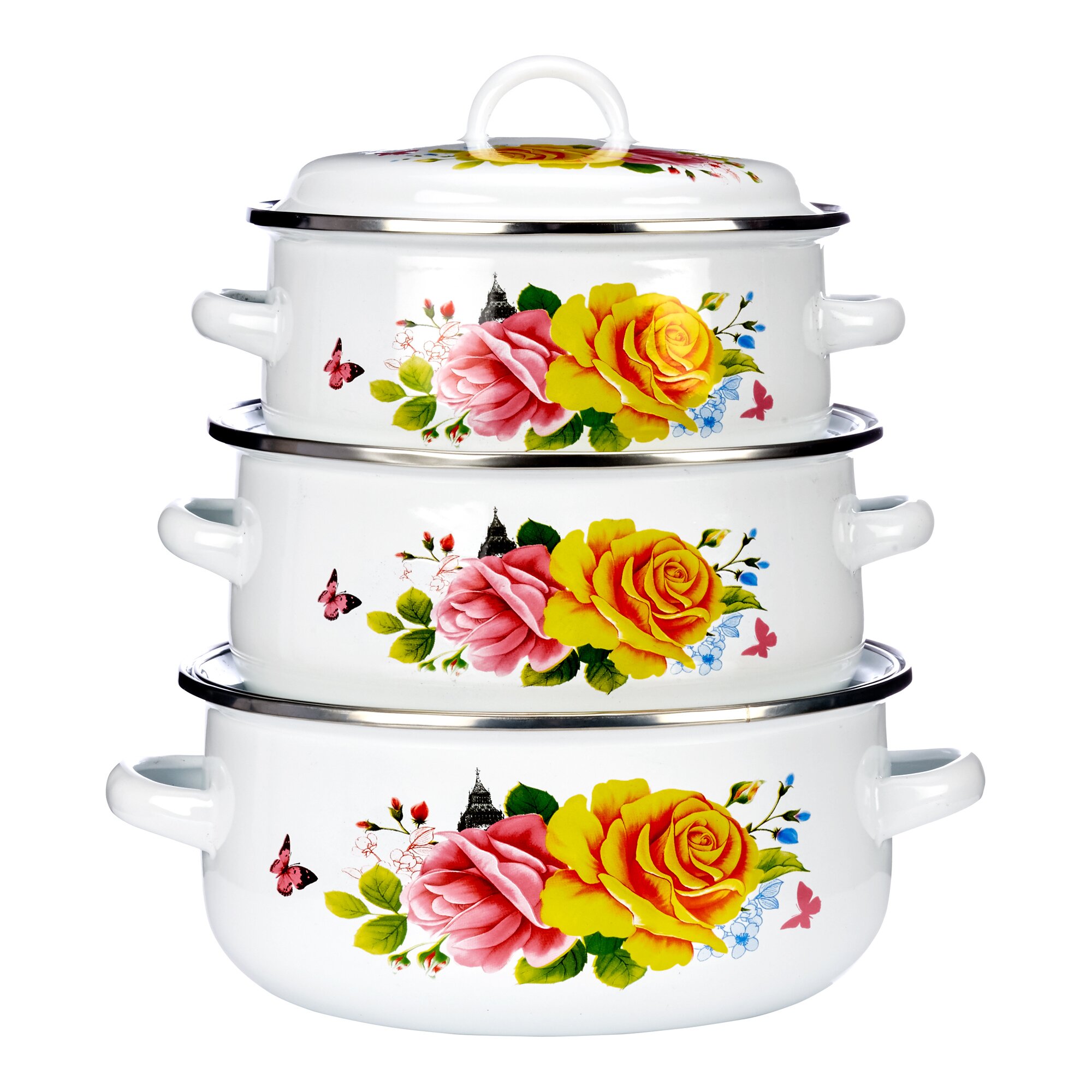 Emaille-Topfset "Rosenpracht", 6-teilig