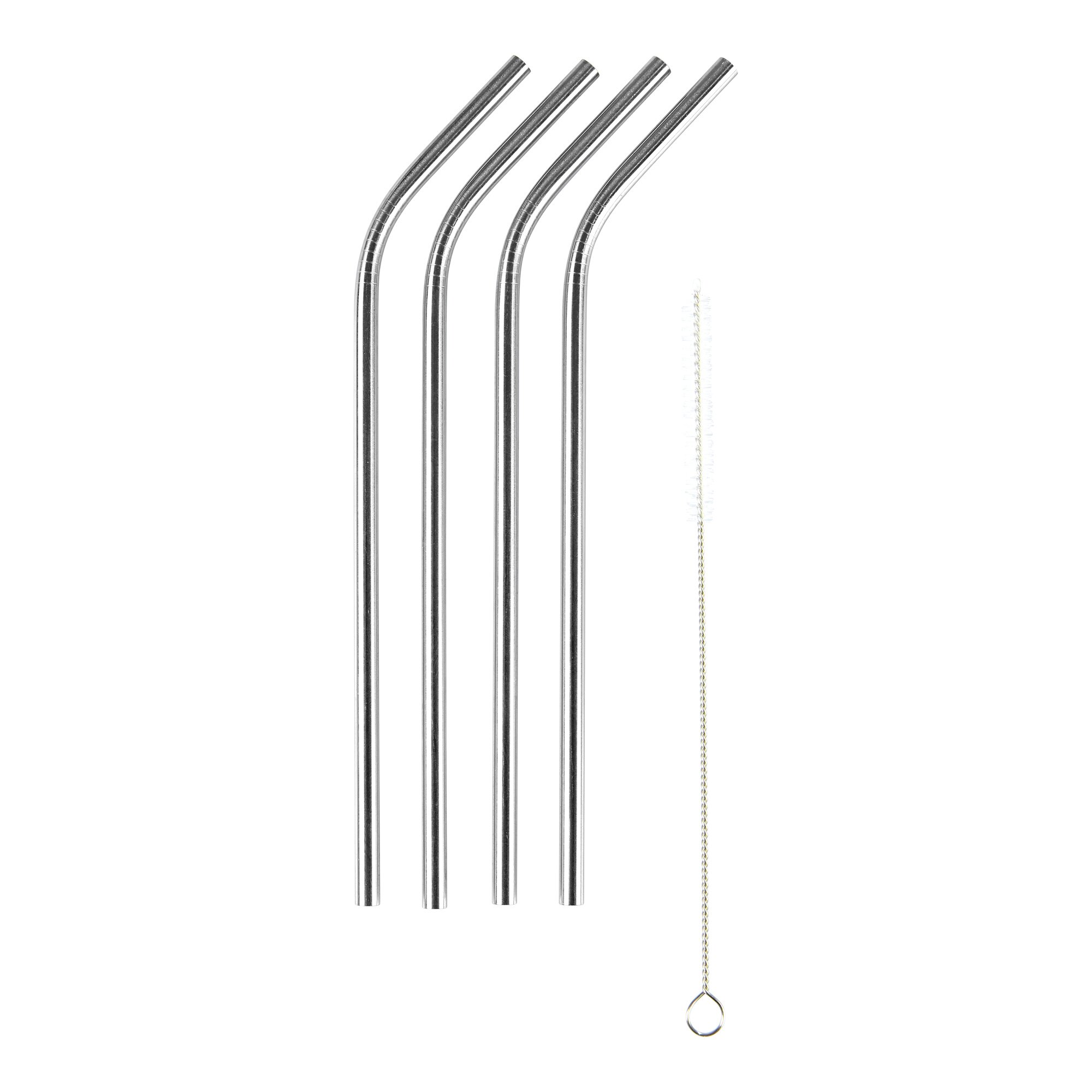 Pailles en acier inox et goupillon , 4 pièces