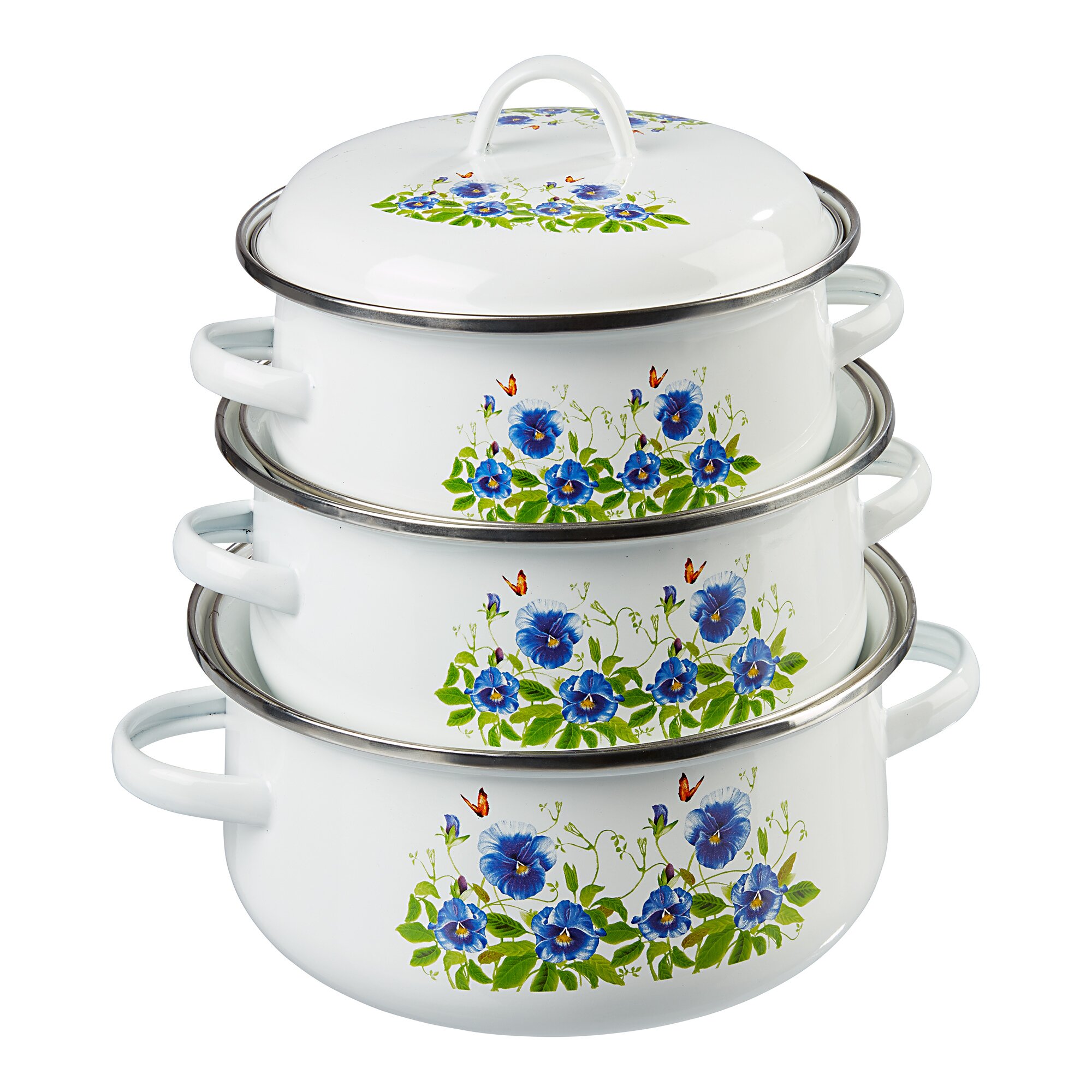Emaille-Topfset Blumenwiese, 6 Teile