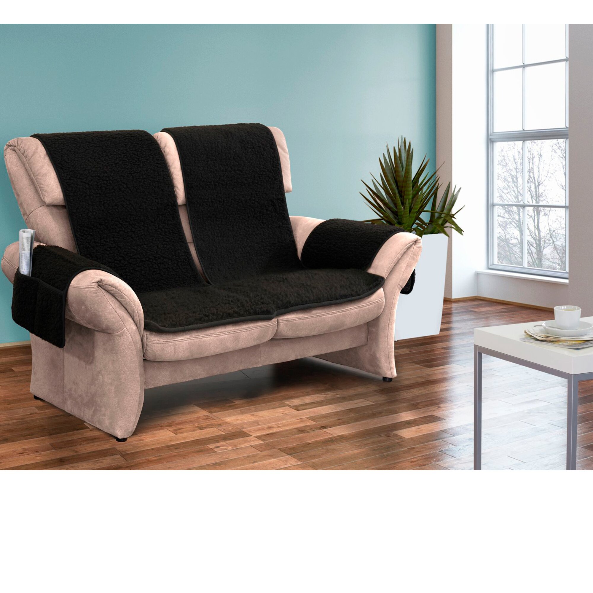 Schurwoll-Sofaschoner, 2er-Set, braun