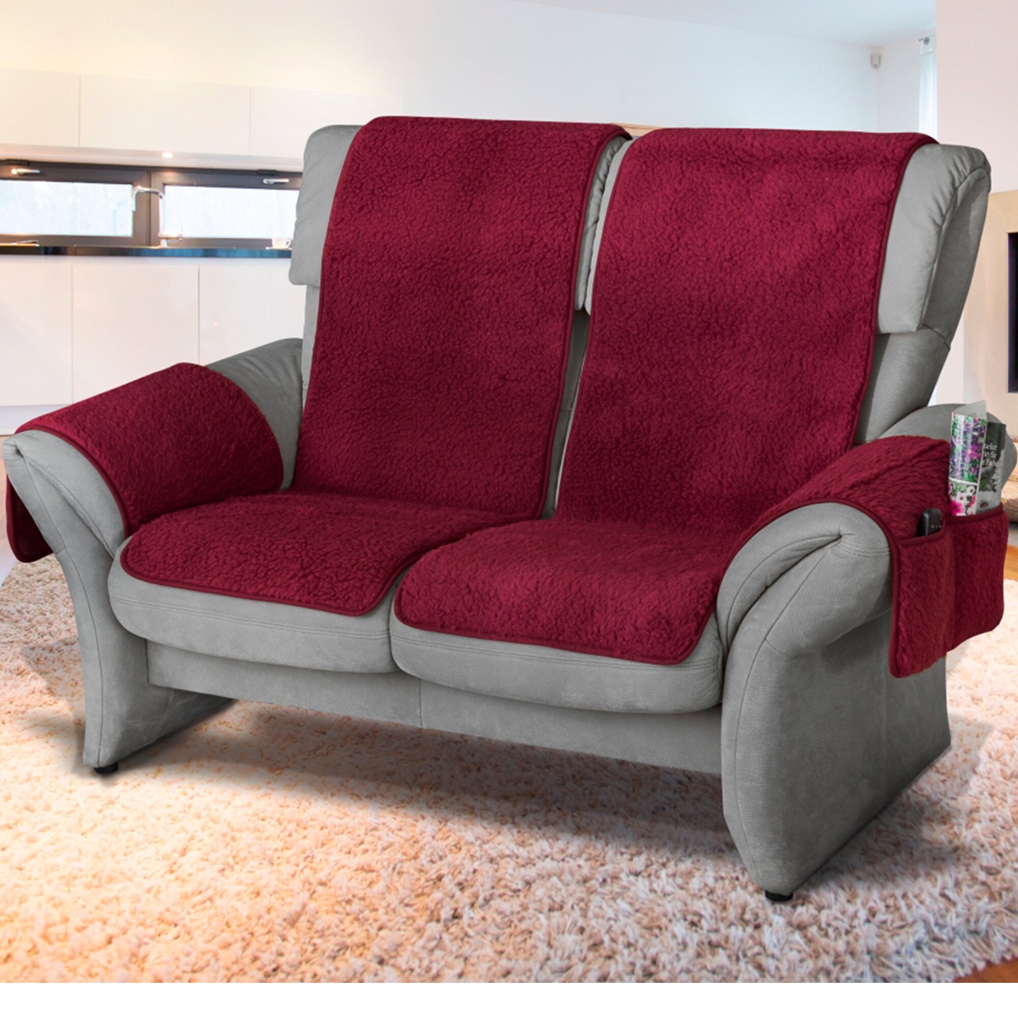 Schurwoll-Sofaschoner, 2er-Set, bordeaux