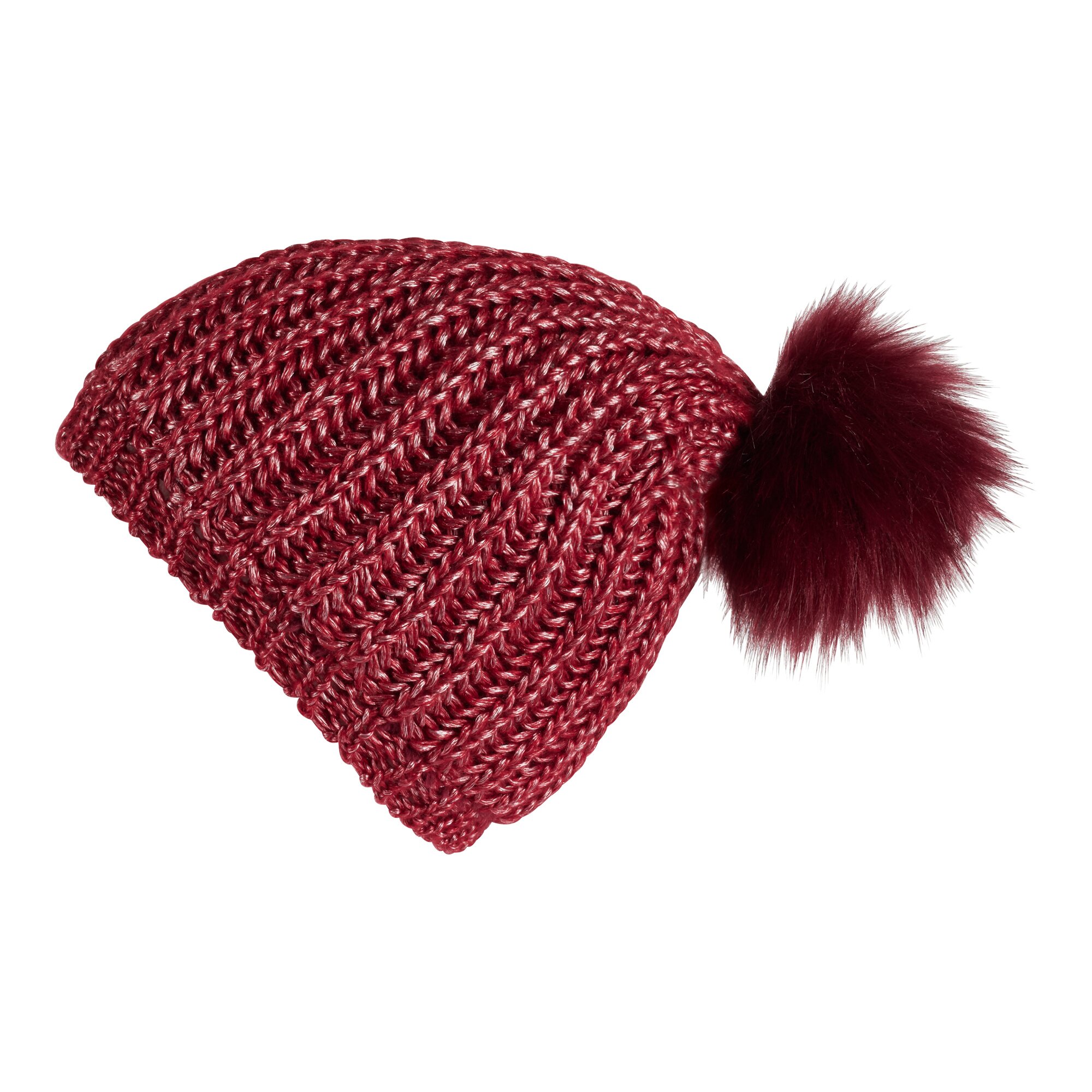 Strickmütze mit Glitzerfäden & Webpelz-Pompom