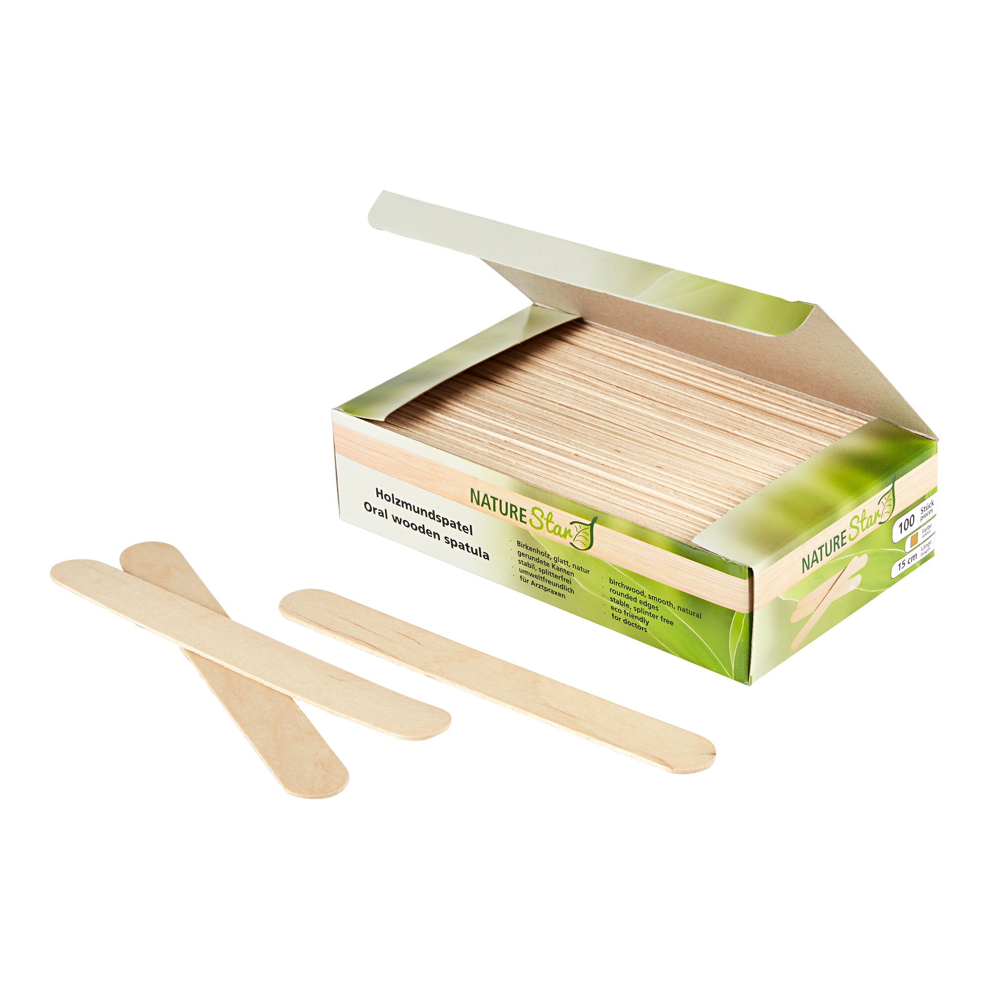 Holzmundspatel im Spender, 100 Stück