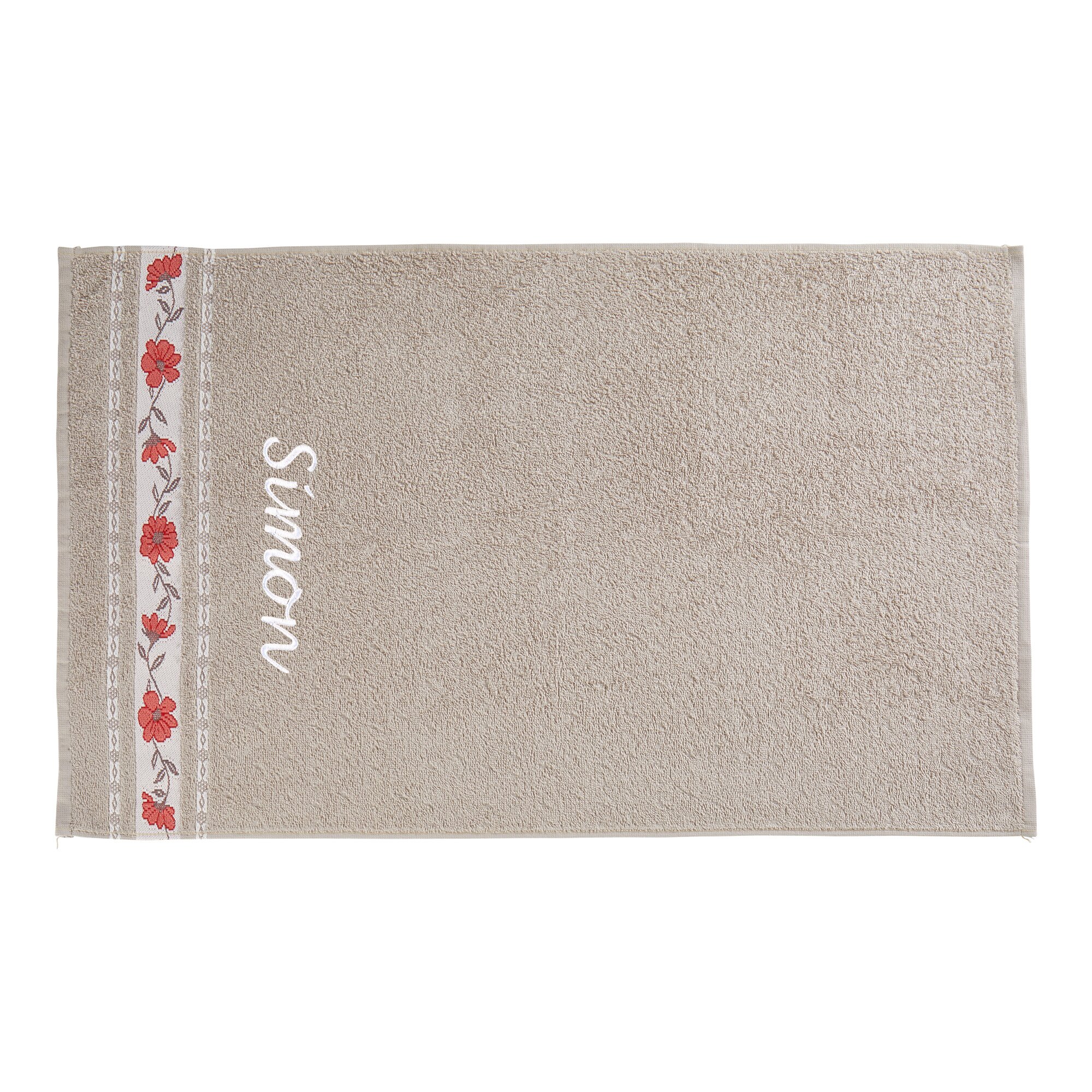 Handtuch Blume mit Namen, beige