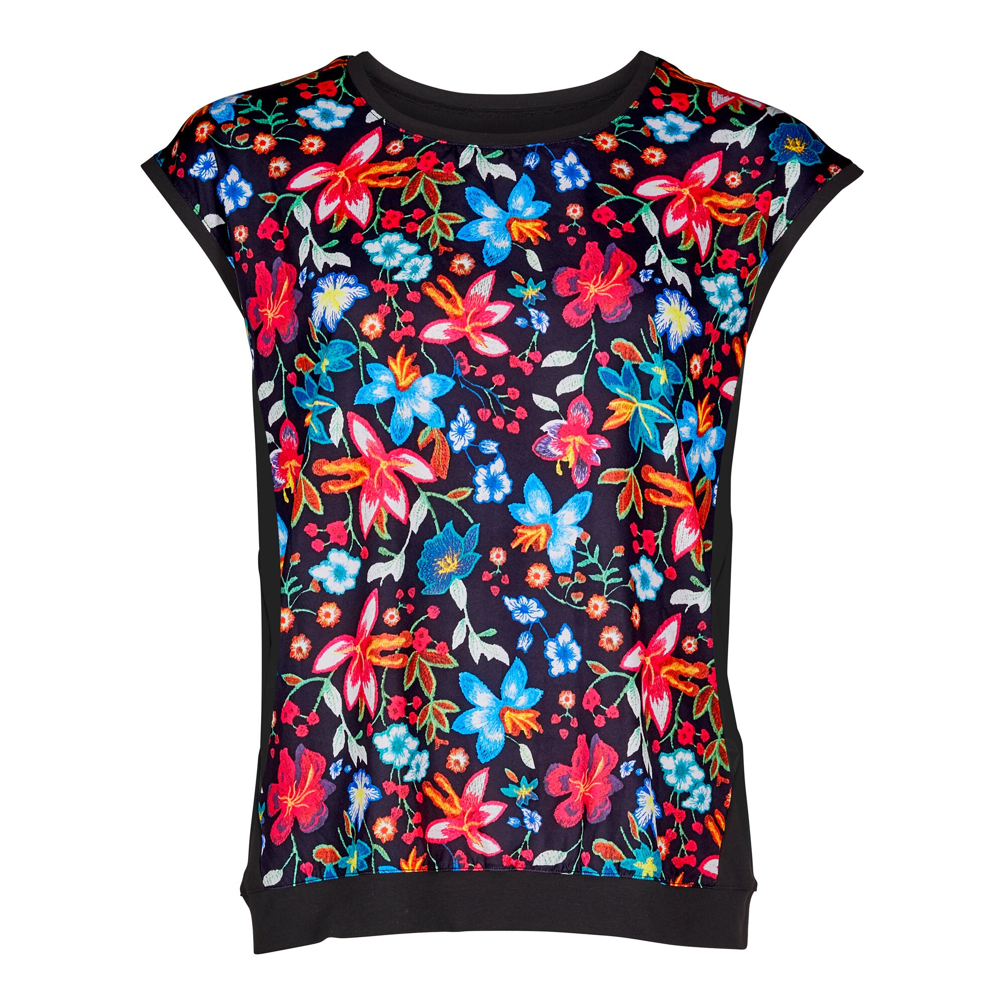 Schlank-Shirt Blumen, Größe: S, schwarz