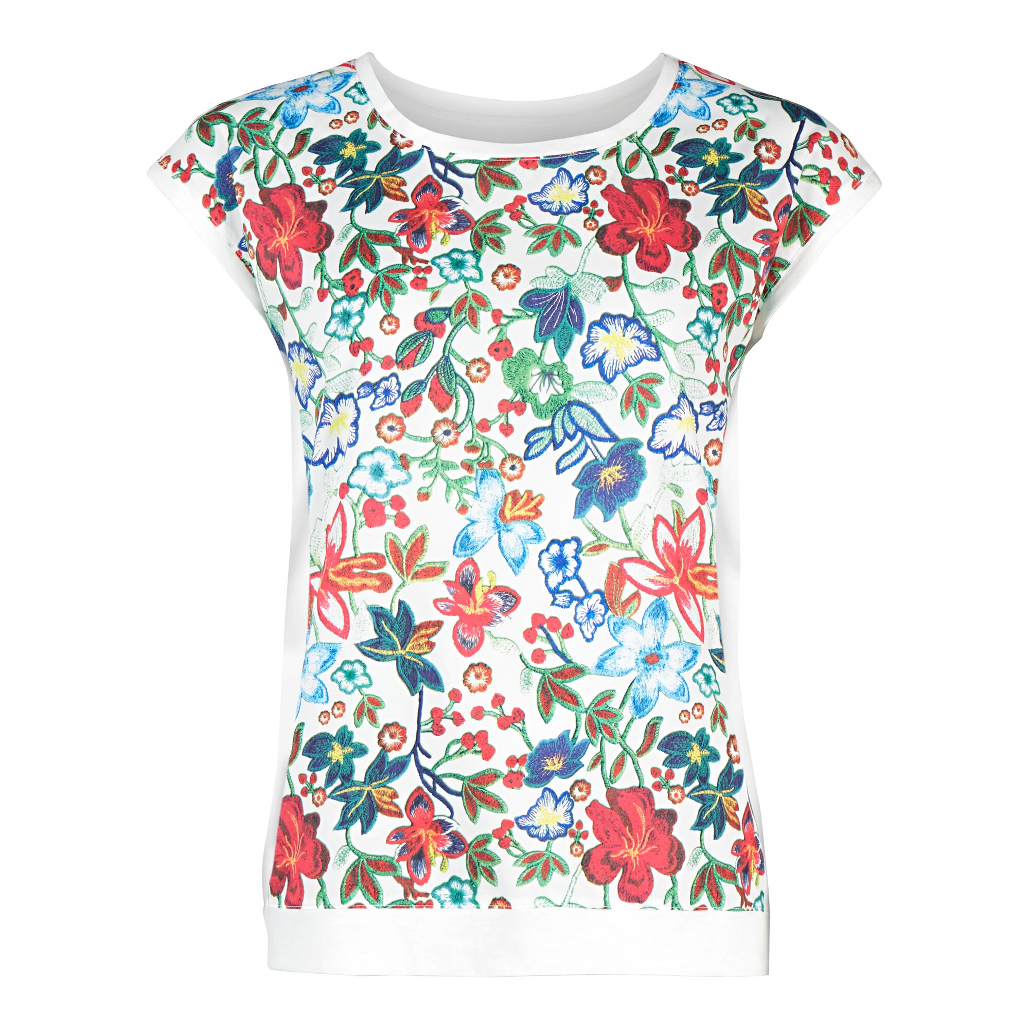 Schlank-Shirt Blumen, Größe: M, weiß