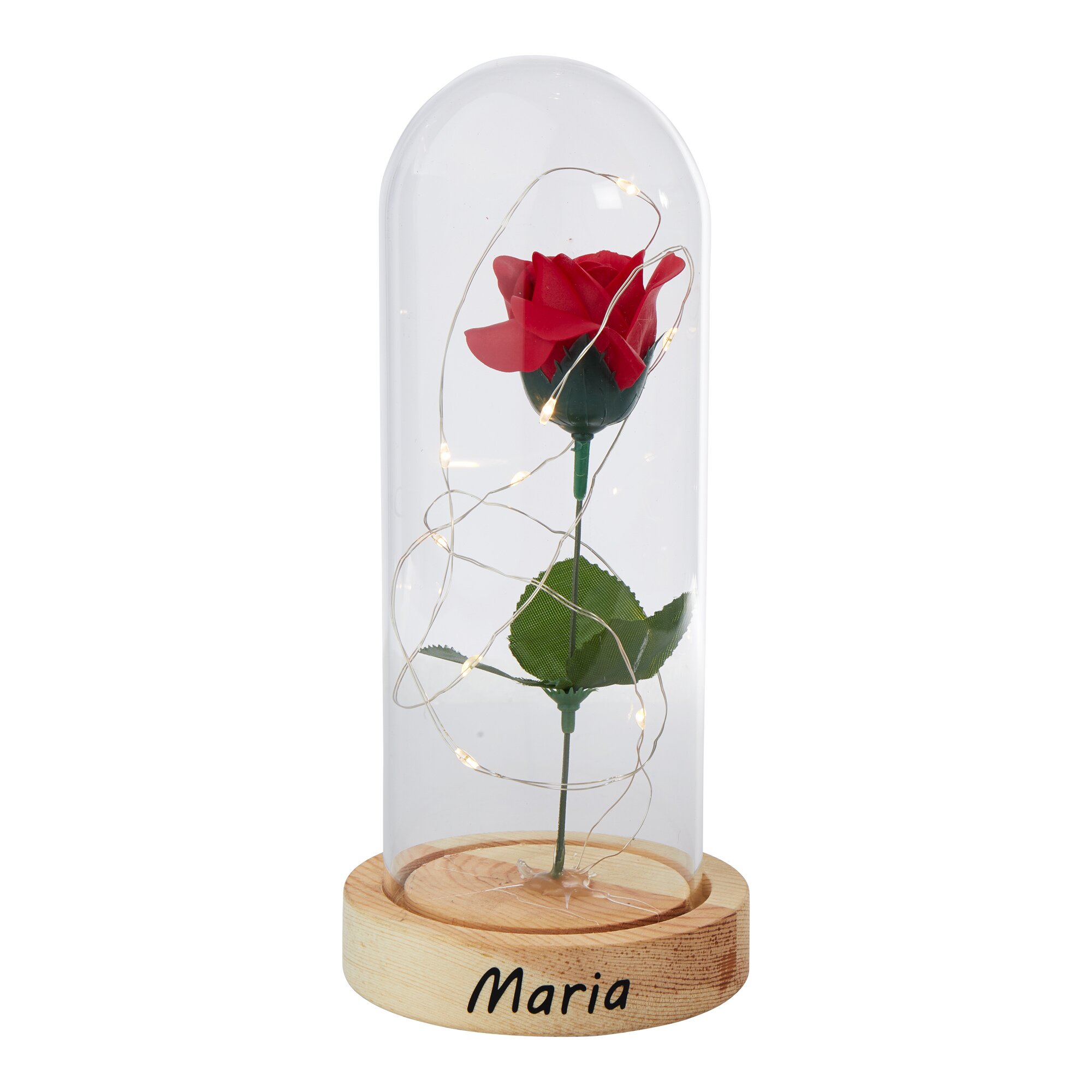 Verre à LED « Rose éternelle » personnalisation avec nom