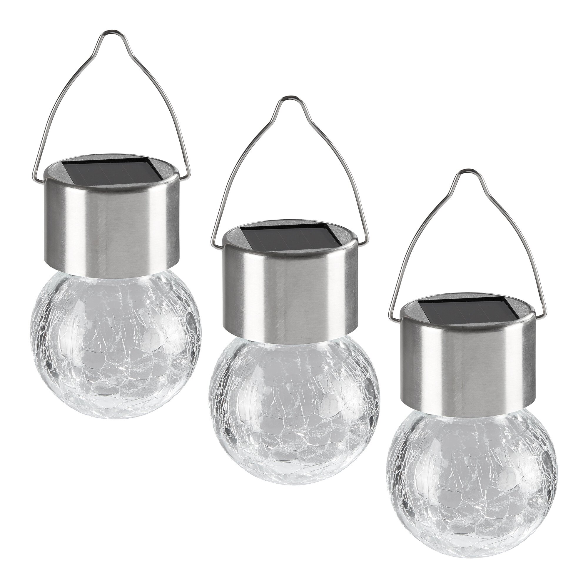 genialo® Solar-Hänge-Glas-Ball-Trio Kunterbunt, 3 Stück