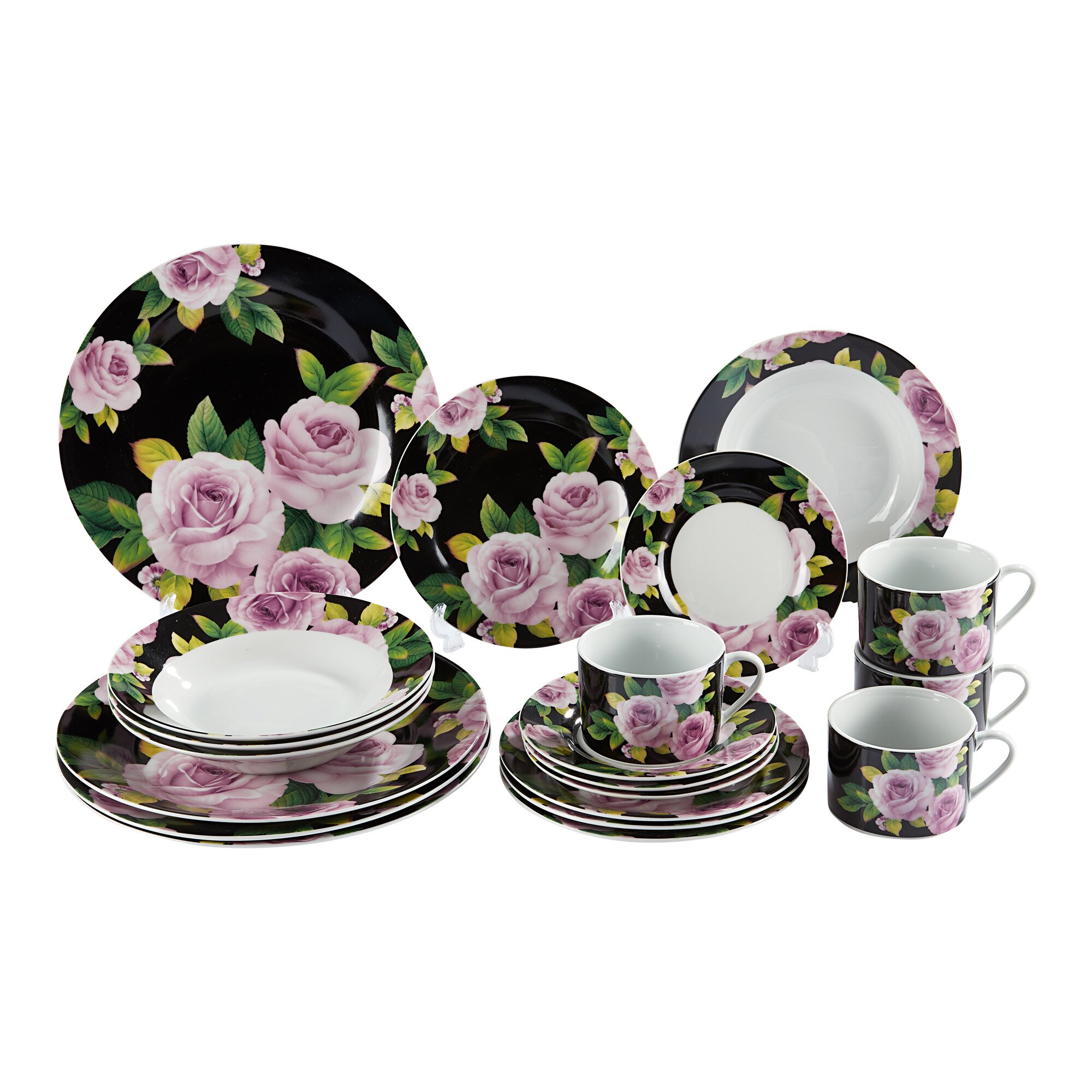 genialo® Porzellan-Service Black Rose, 20 Teile
