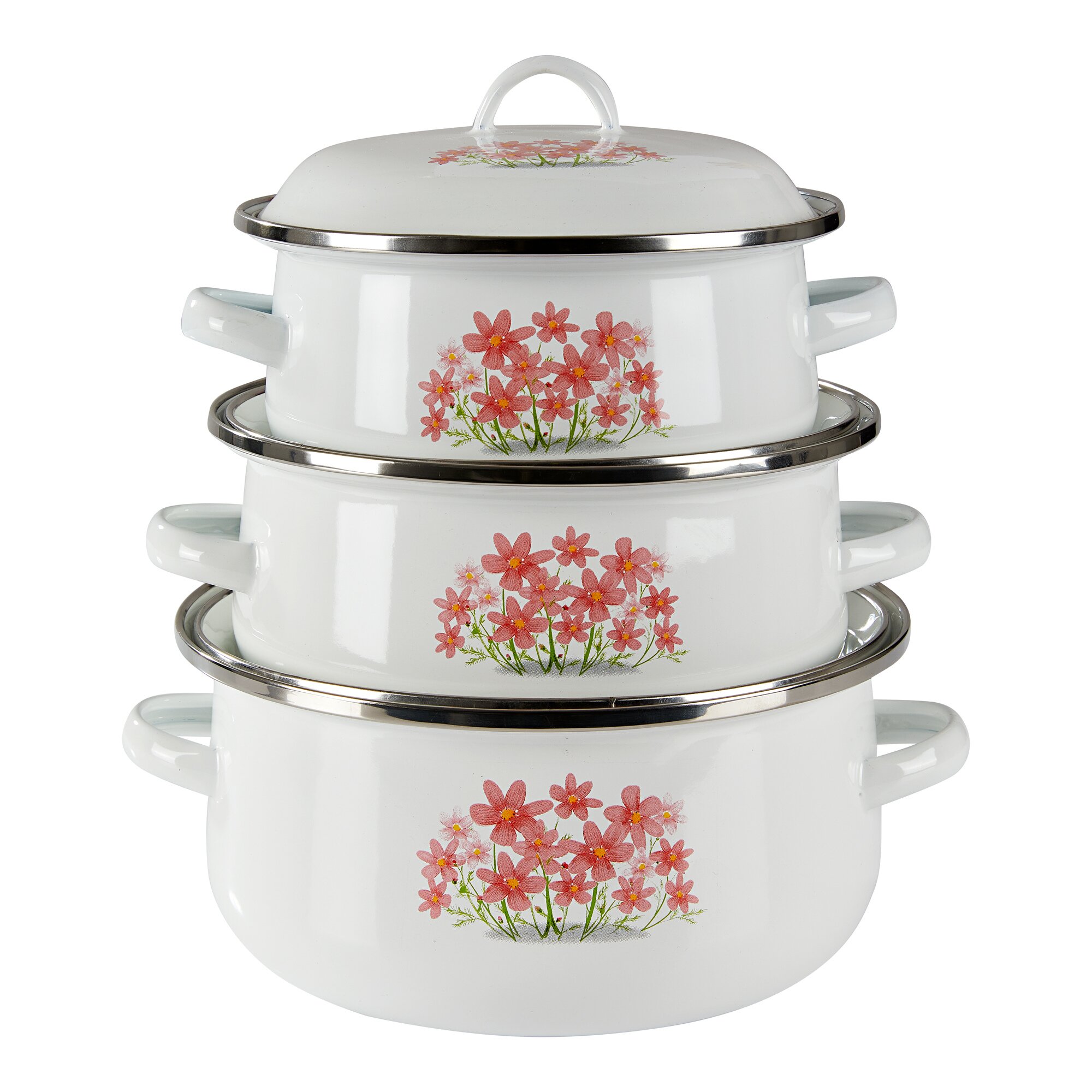 Emaille-Topfset Sommerblumen, 6 Teile