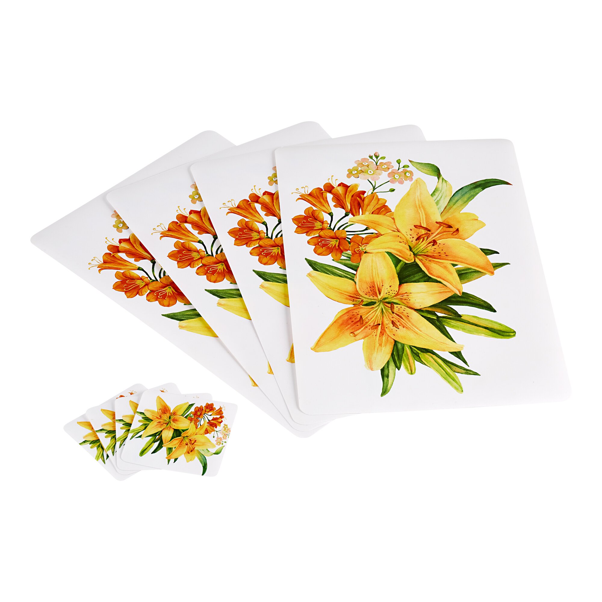 Platzset Lilie+ Gratis Glasuntersetzer, 8 Teile