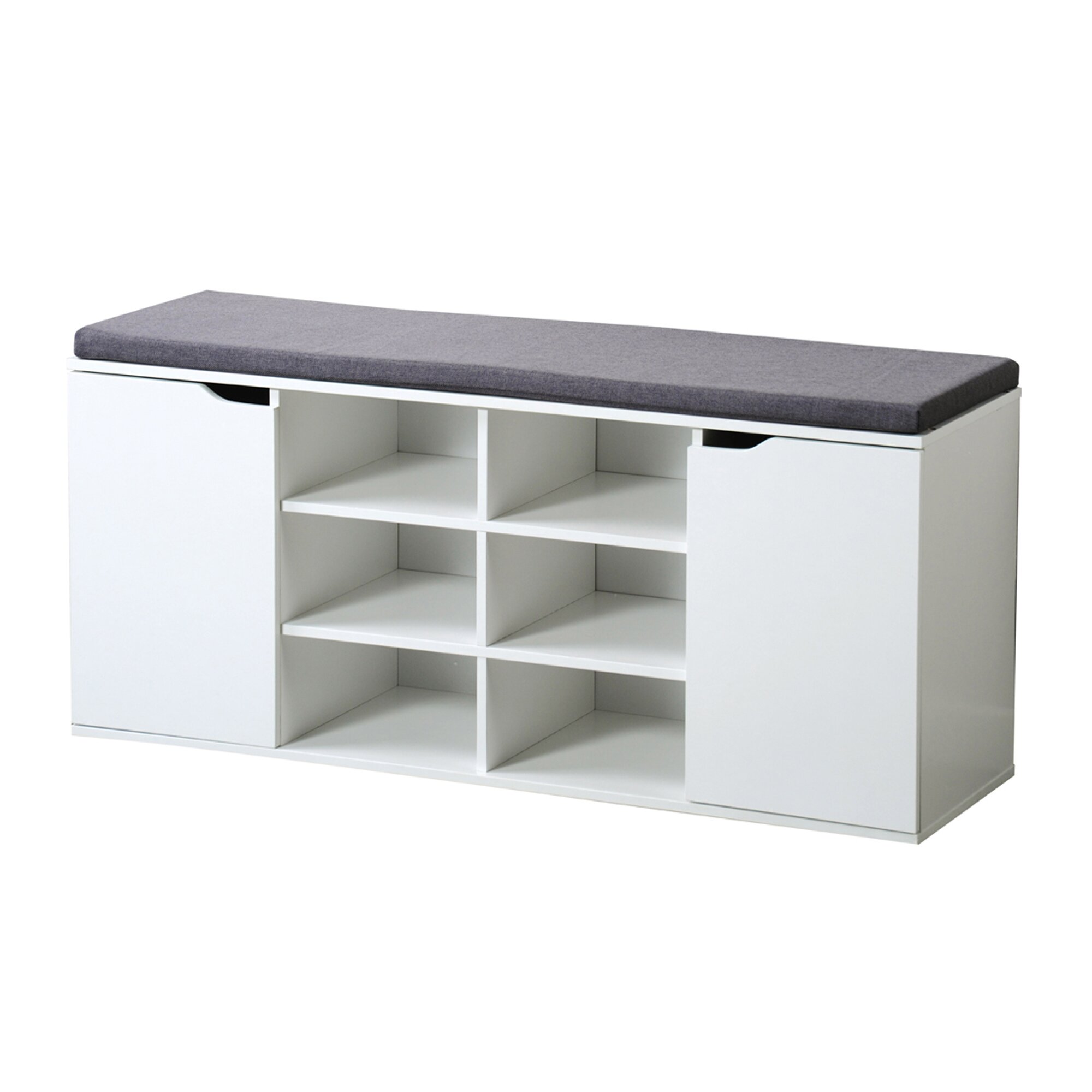 Schuhschrank mit Sitzkissen, 2 Türen und 6 Fächer, weiß