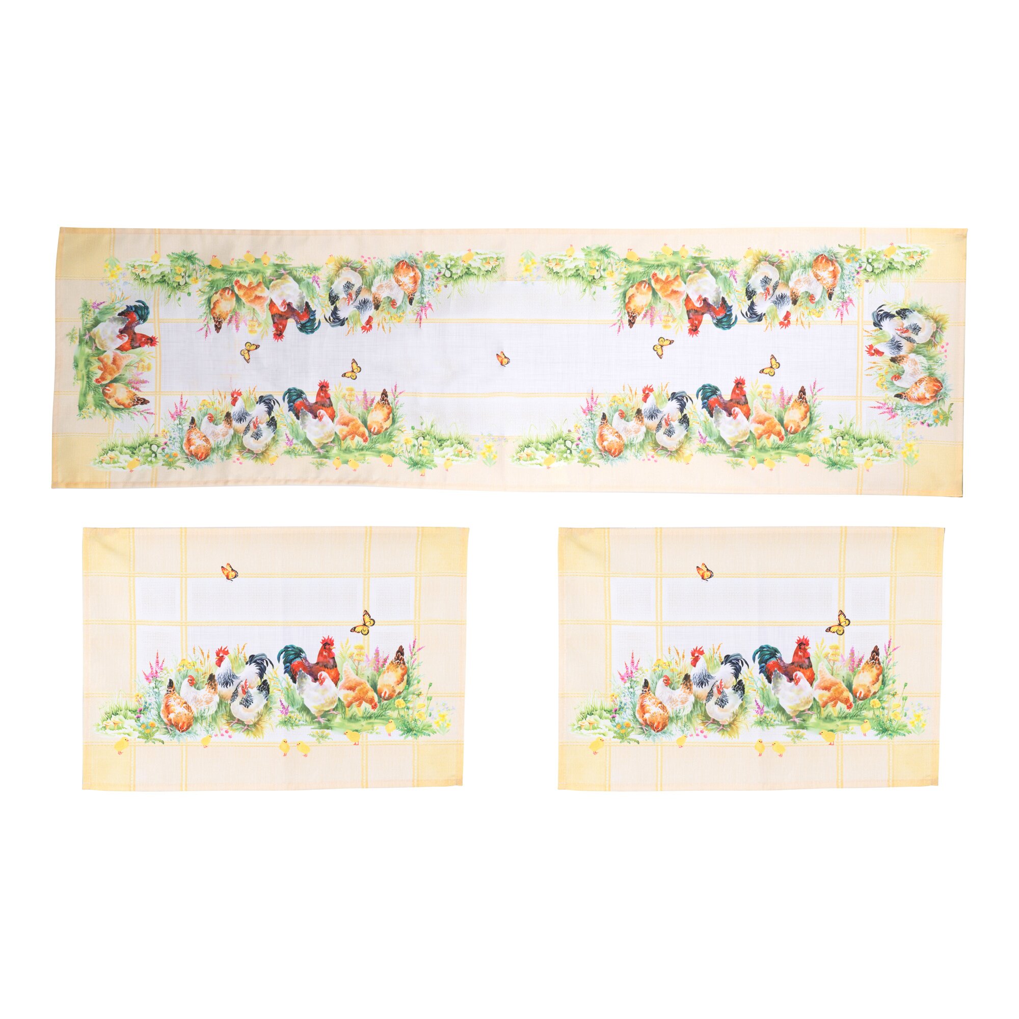 Linge de table «Poules», 3 pièces
