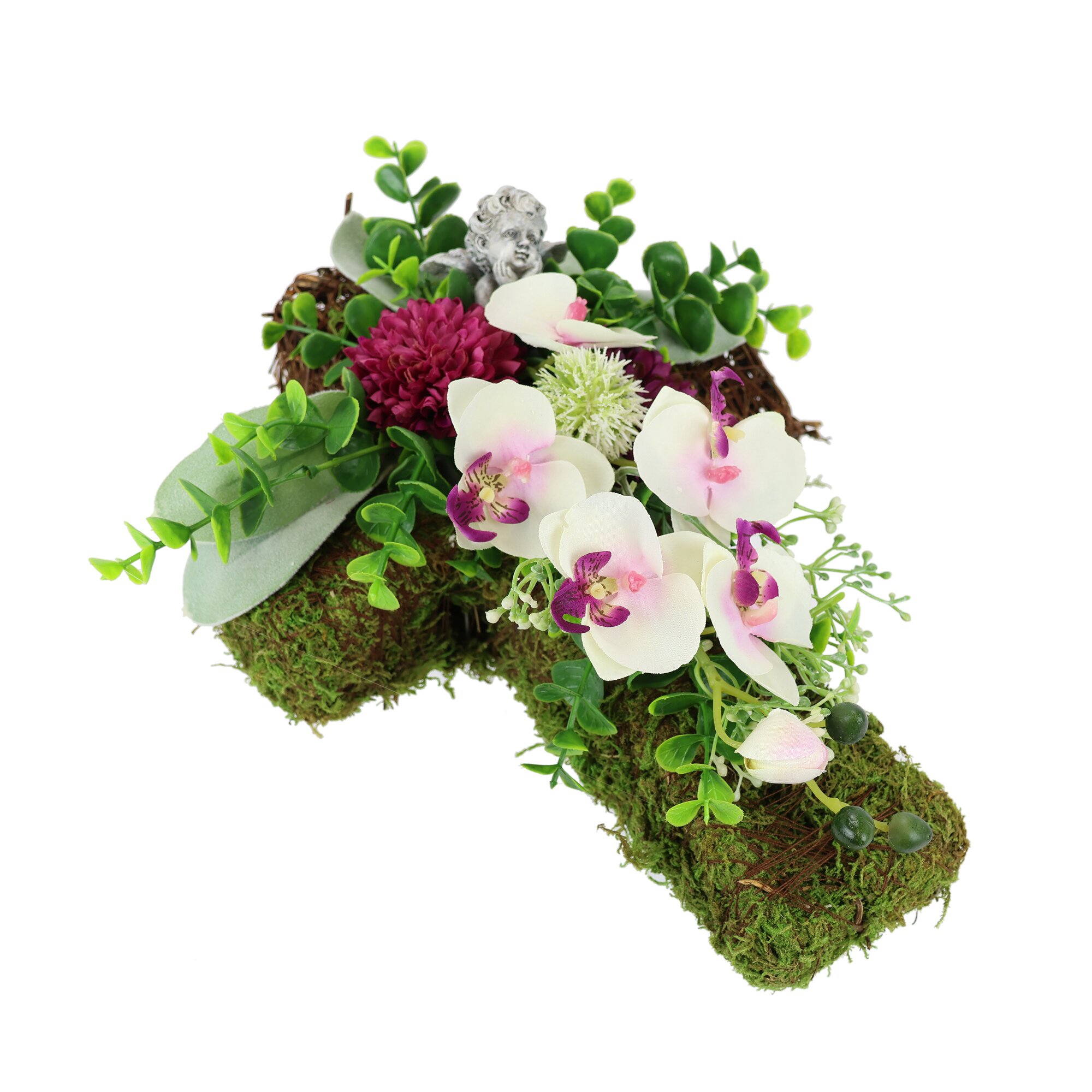 Composition florale pour tombe «Croix en mousse avec orchidées»