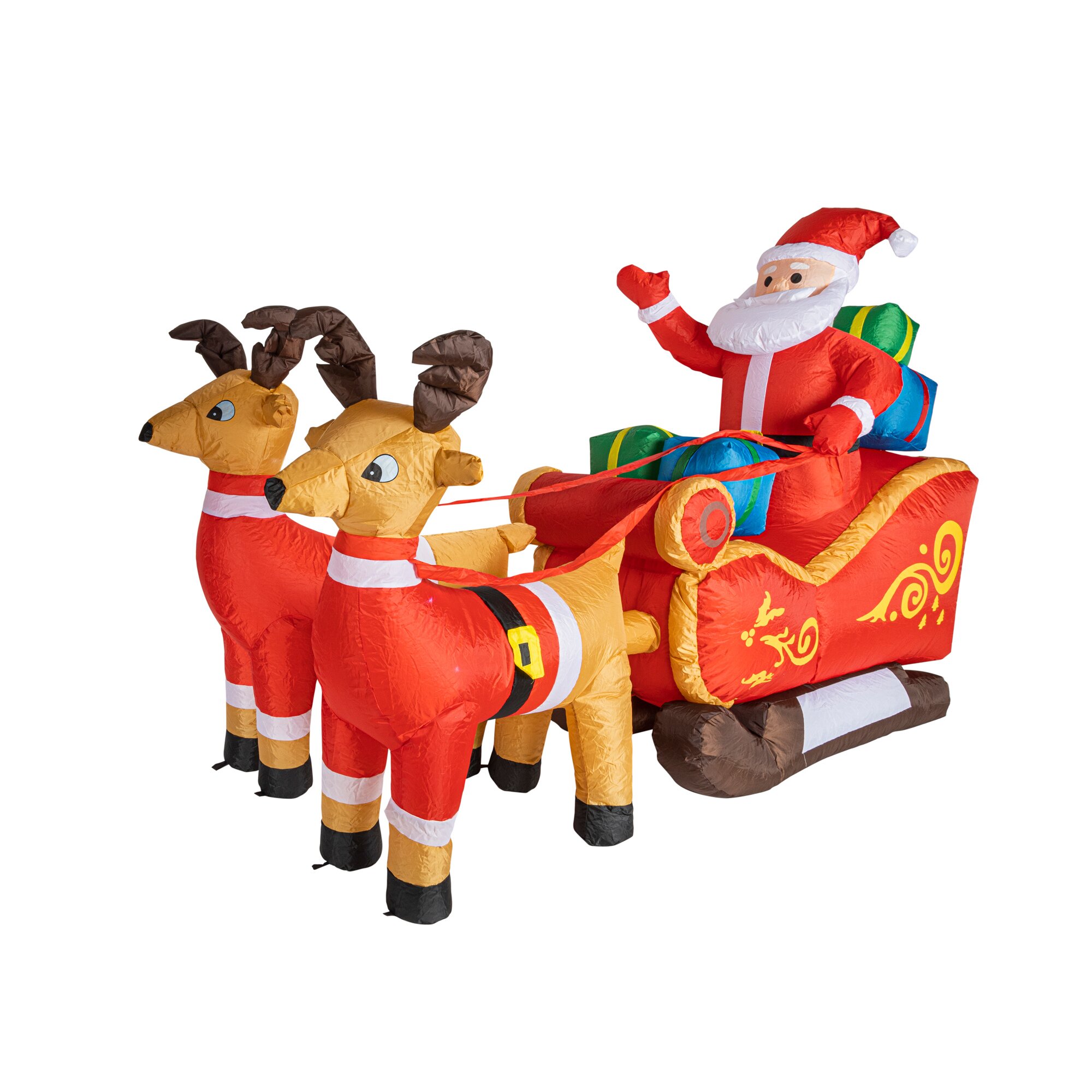 Aufblasbarer Weihnachtsmann mit Schlitten rot braun