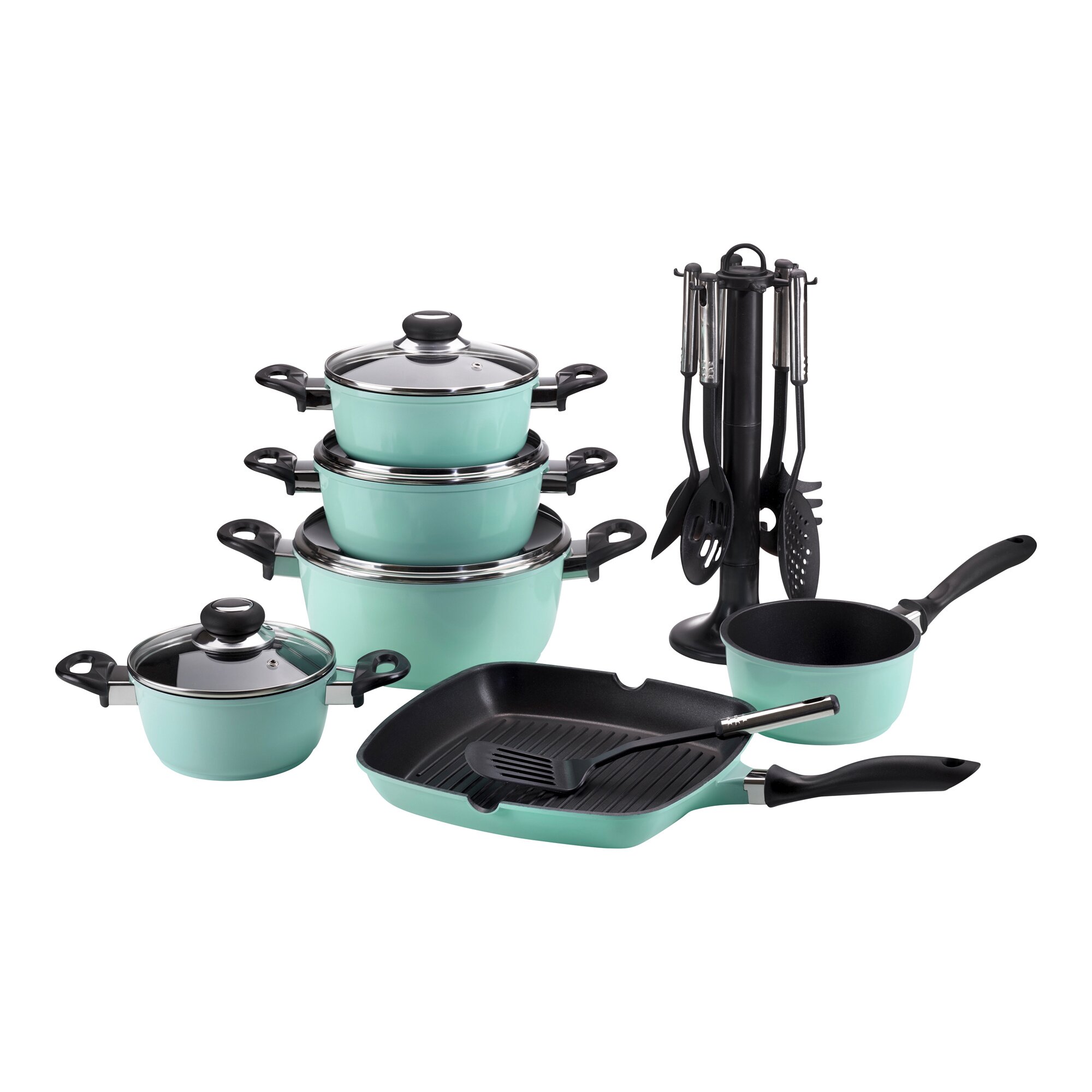 Set de casseroles en fonte d'aluminium, 17 pcs.