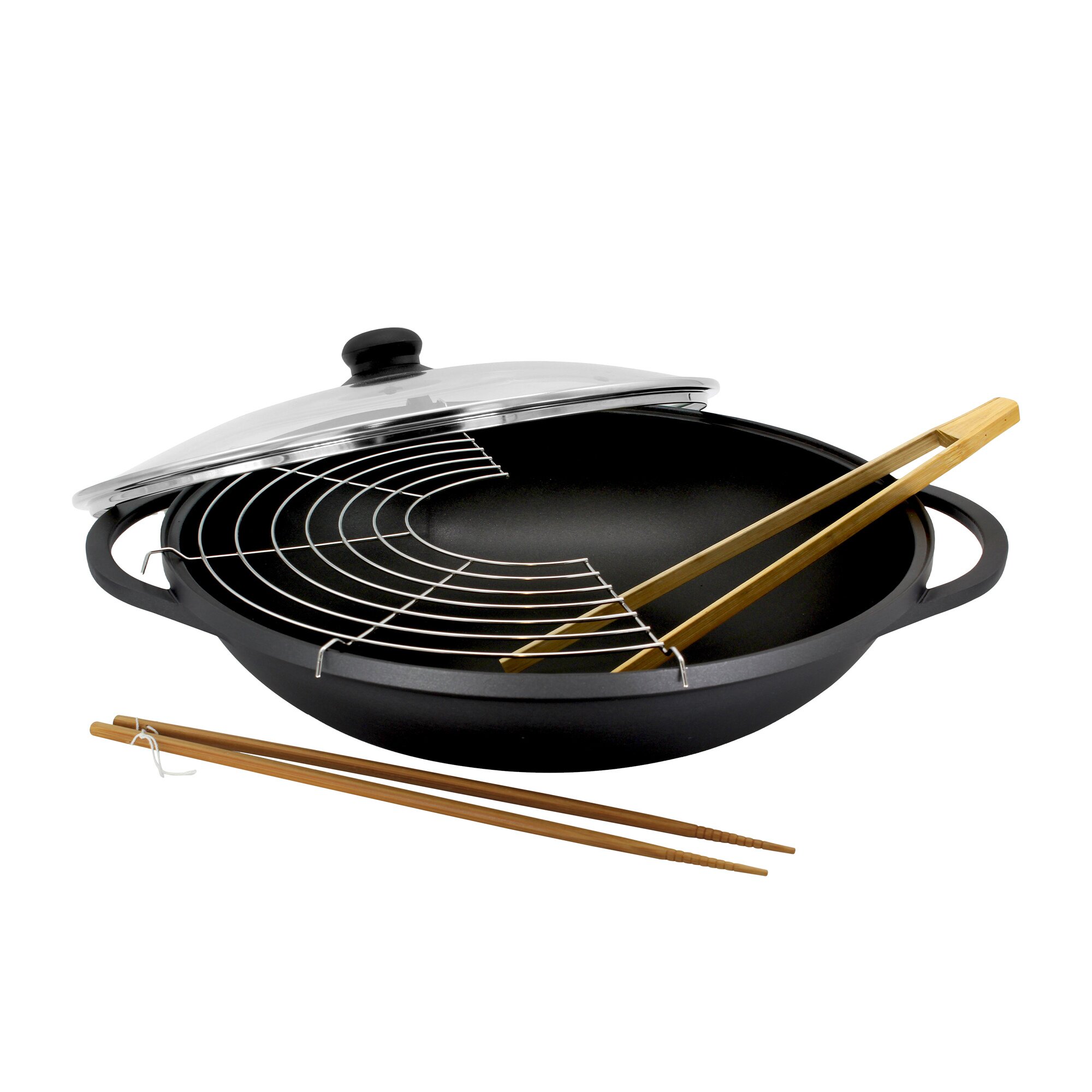 Wok en fonte d'aluminium avec accessoires