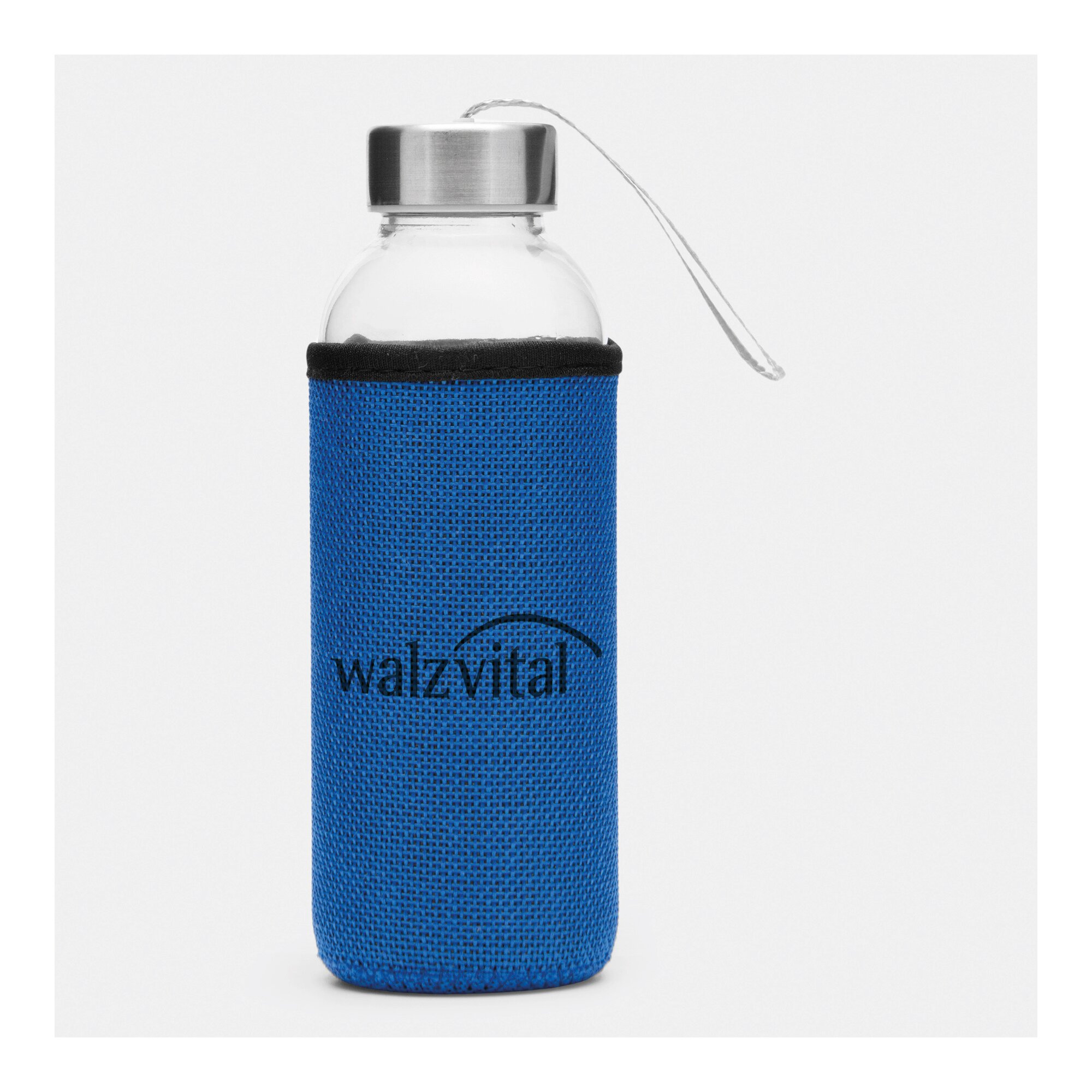 Image of Trinkflasche aus Glas inkl. Schutzhülle Jute in Blau, 450 ml
