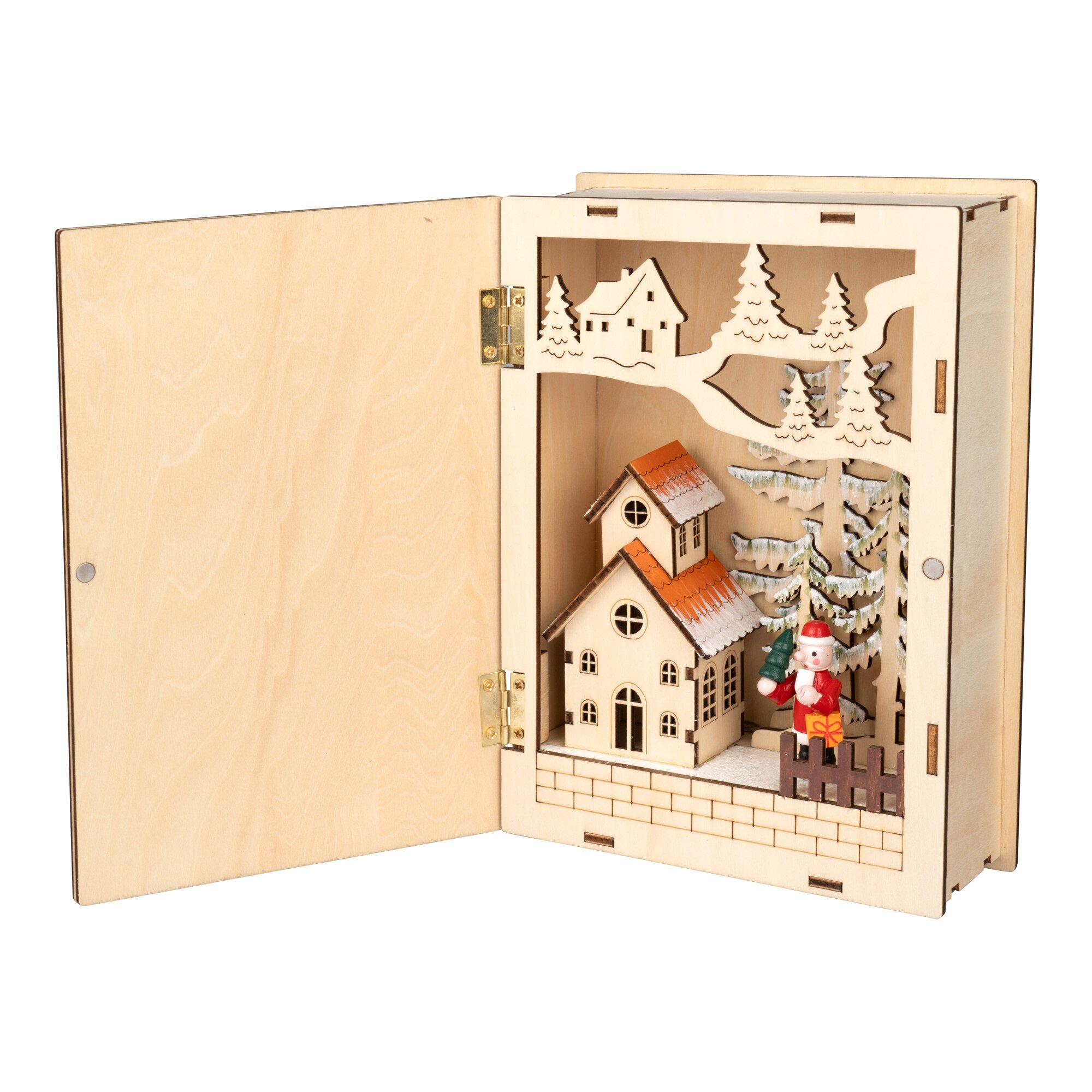 Déco en bois avec LED «Livre de Noël»