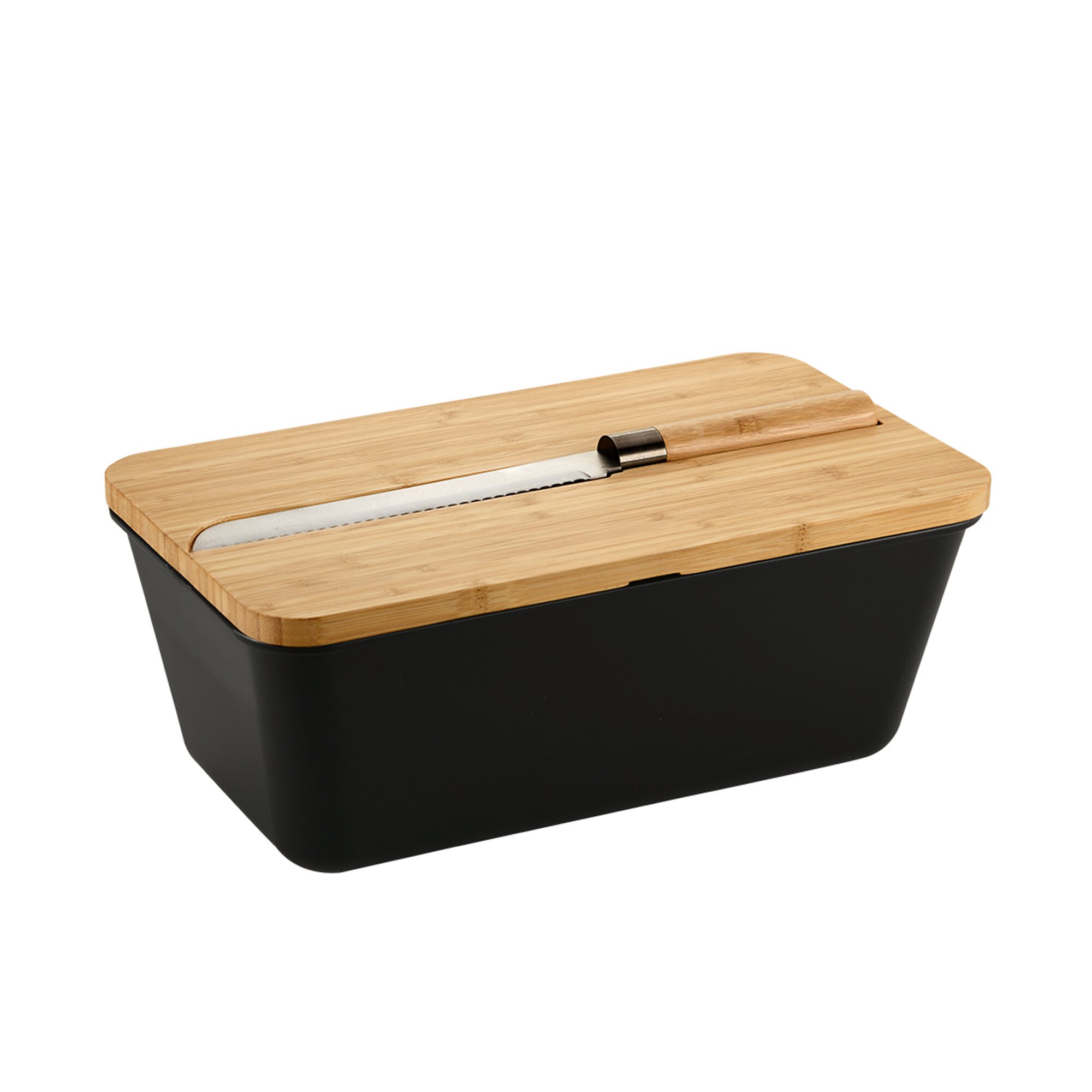 Brotbox mit Bambus-Schneidebrett und Messer
