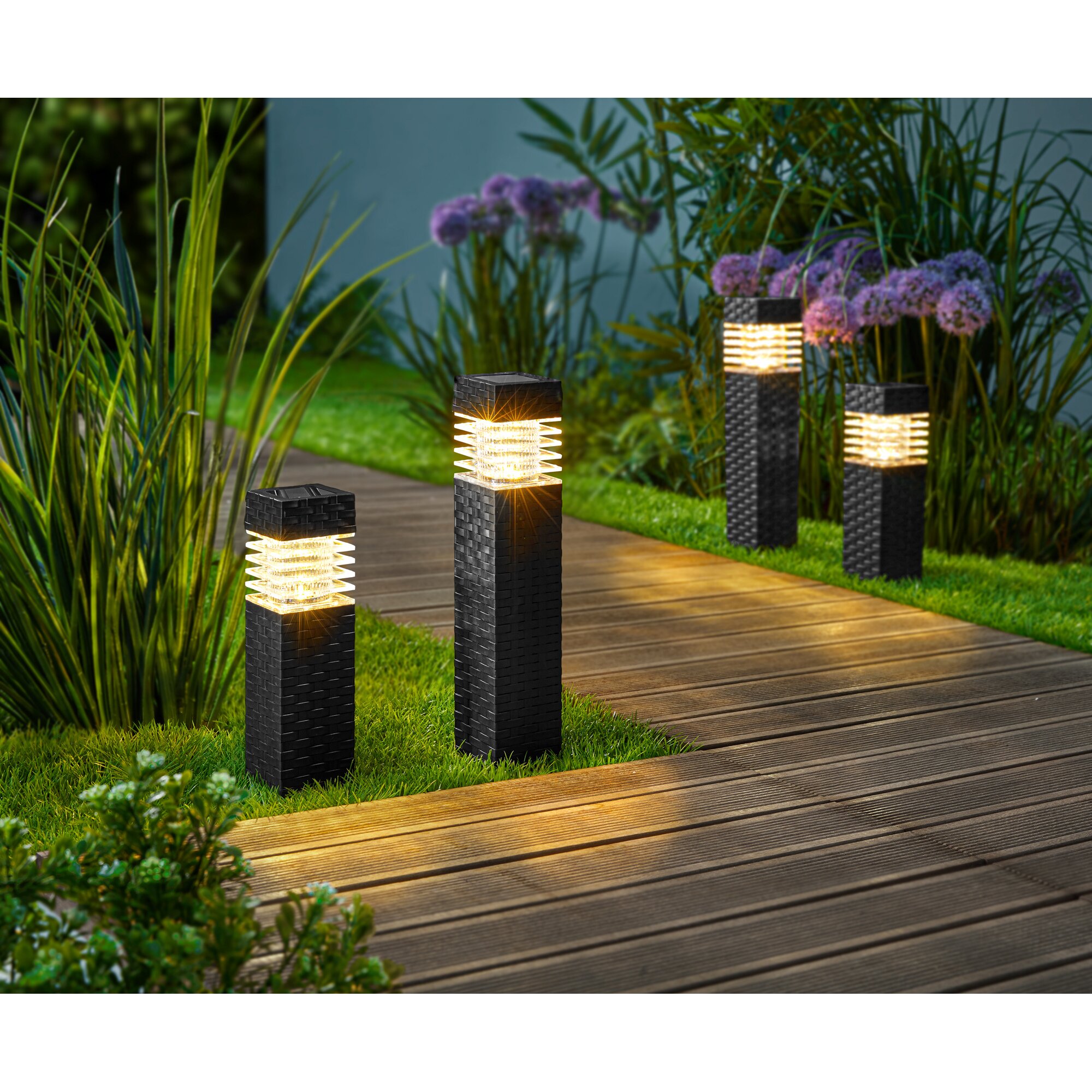 Solar-Wegleuchten „Rattan-Optik“, 2-teilig