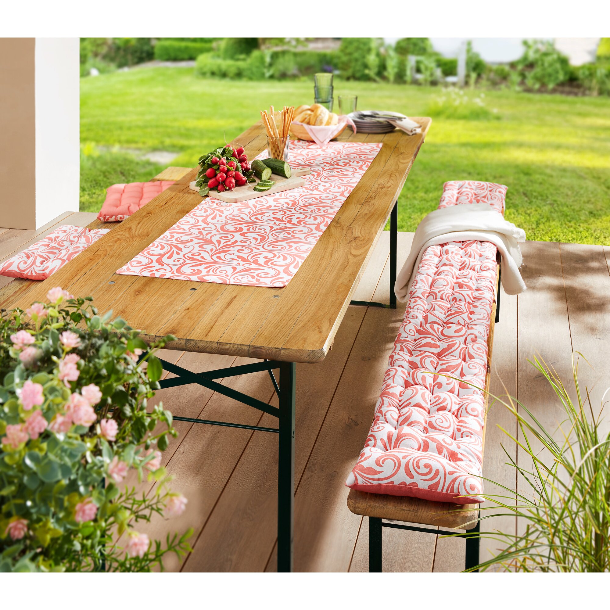 Bierzeltgarnitur, Auflagen und Läufer "Nizza", 3-teilig