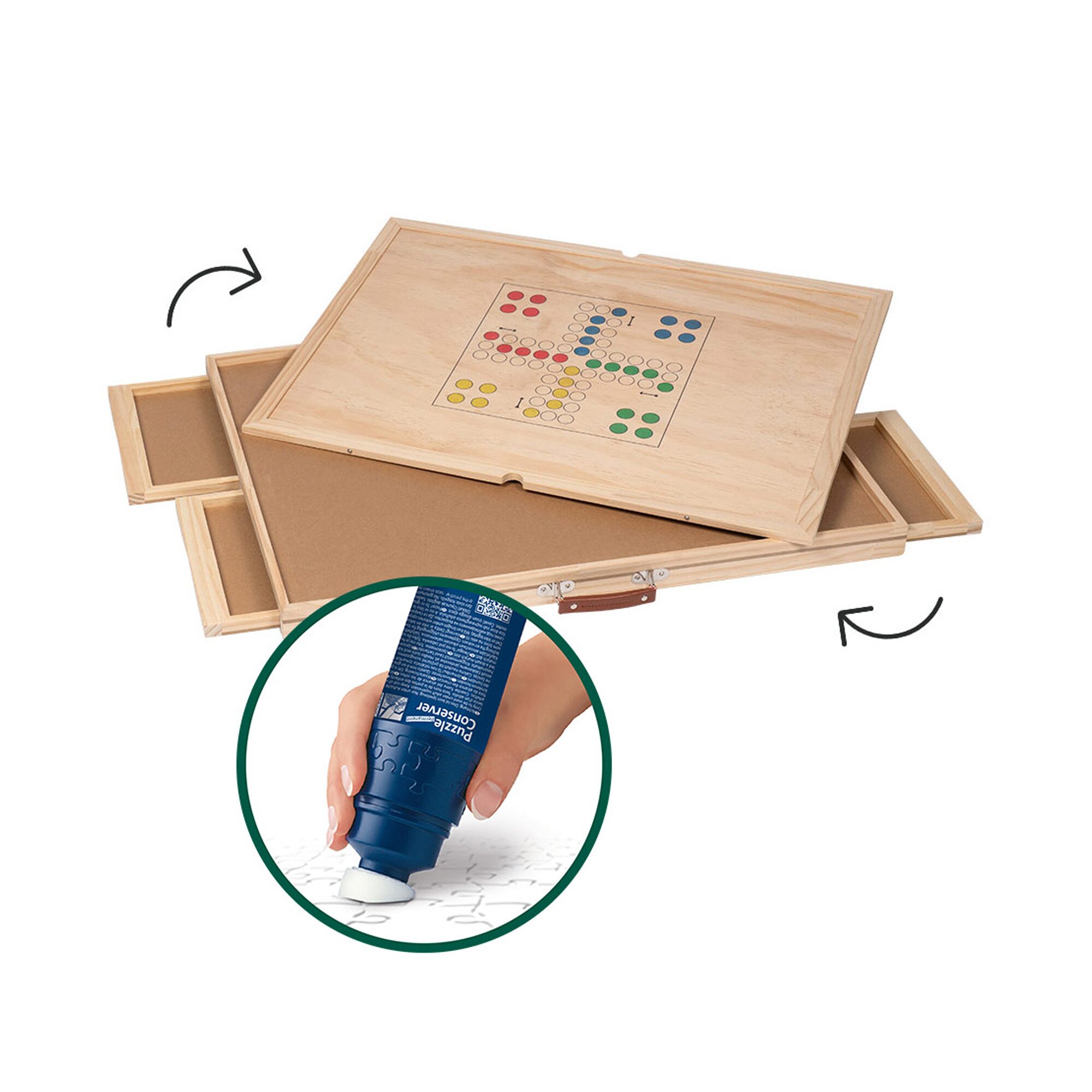 Puzzletisch mit 4 Schubladen, drehbar inkl. Abdeckung + Puzzle-Kleber Permanent, 200 ml
