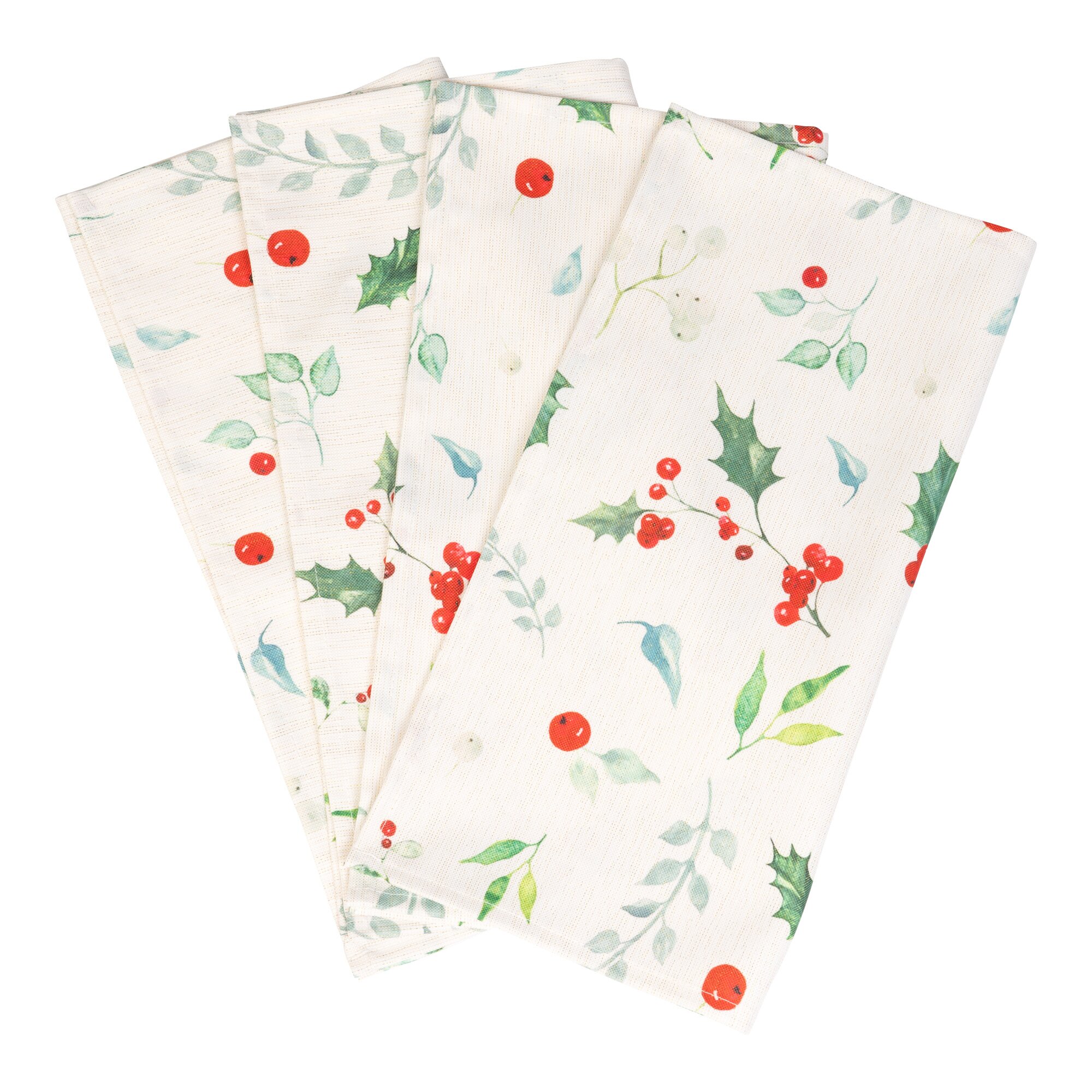 Stoffservietten „Beere“, 4 Stück + Gratis Serviettenringe,