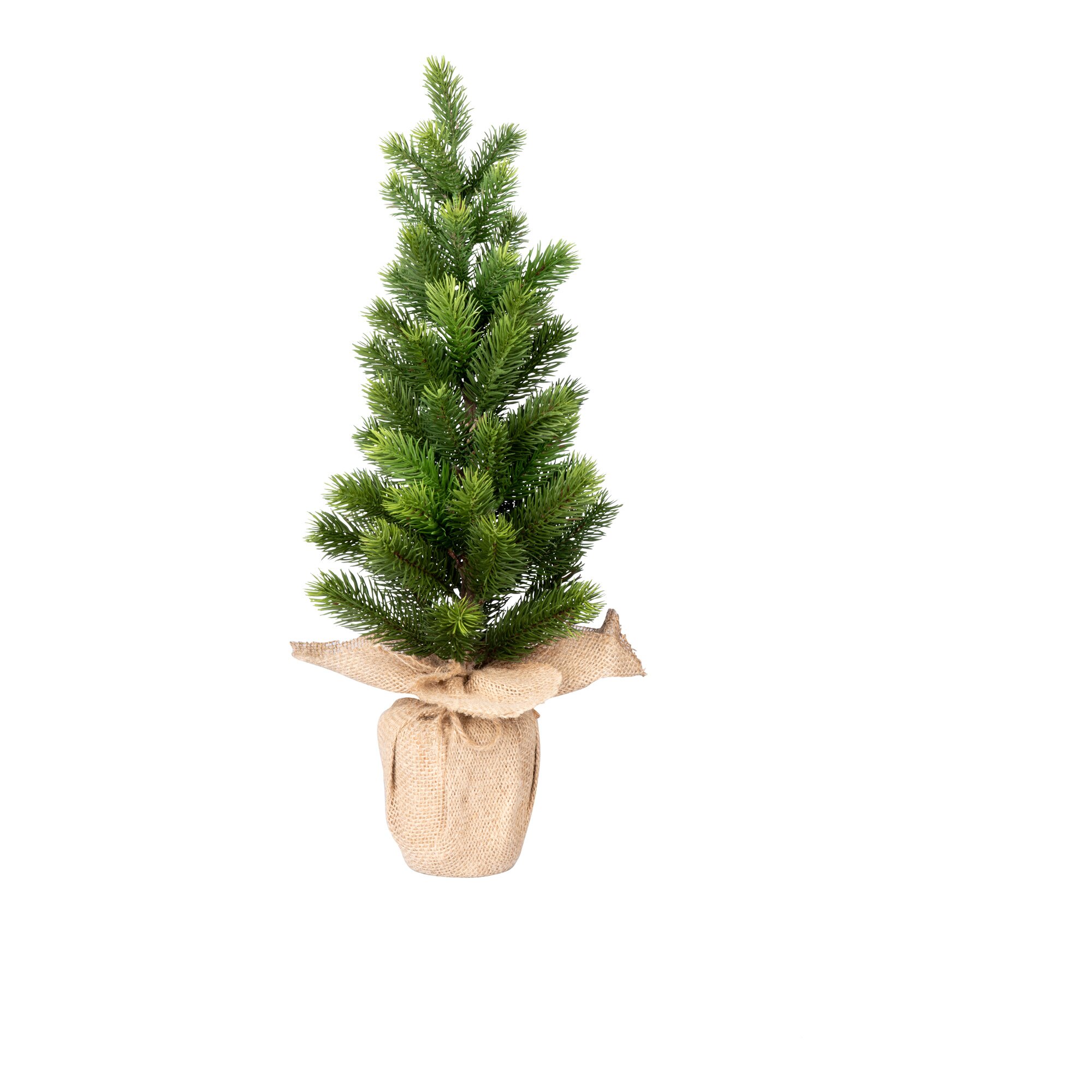 Künstlicher Tannenbaum im Jutesack