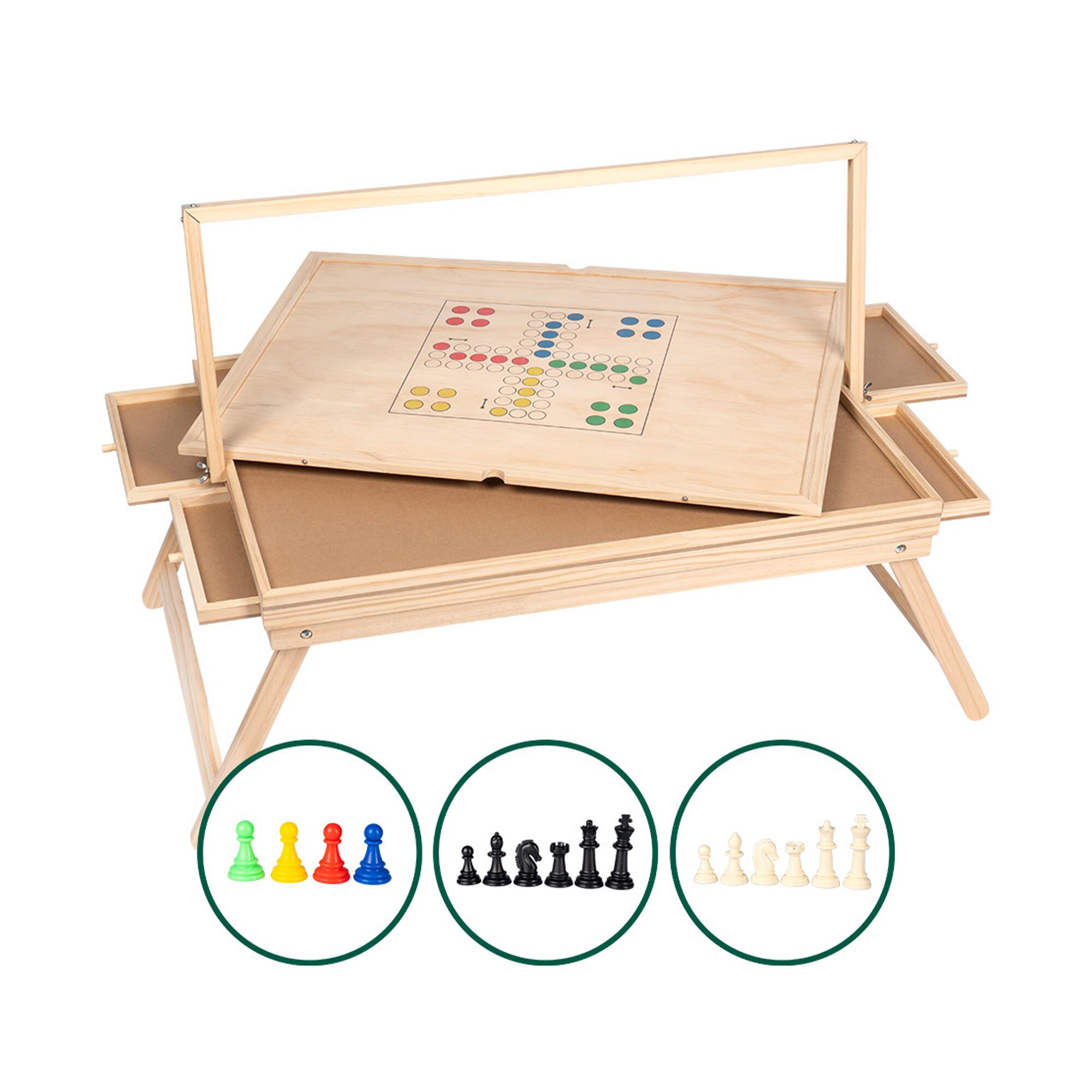 Puzzletisch mit Spielbrett-Deckel + LED-Licht inkl. Spielfiguren-Set