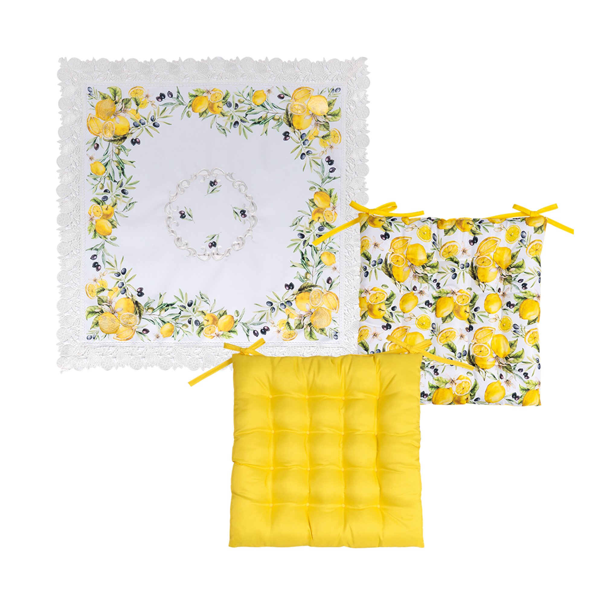 Mitteldecke & Wendesitzkissen-Set „Mediterran“, 3-teilig