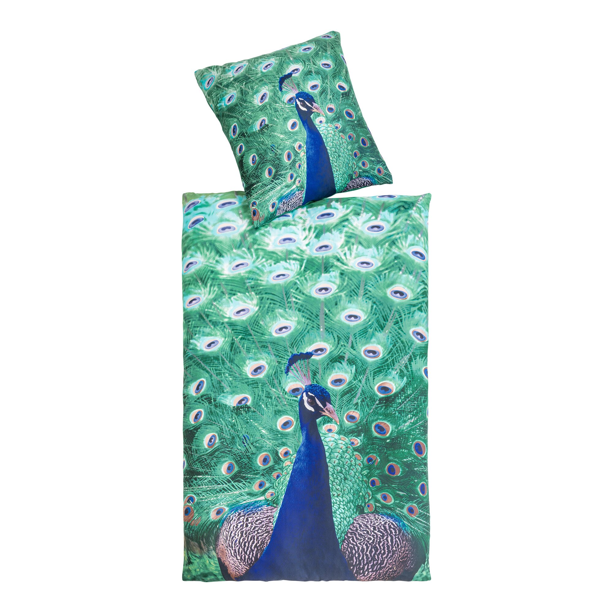 Mikrofaser-Bettwäsche „Pfau“, 2-teilig, 135x200 cm